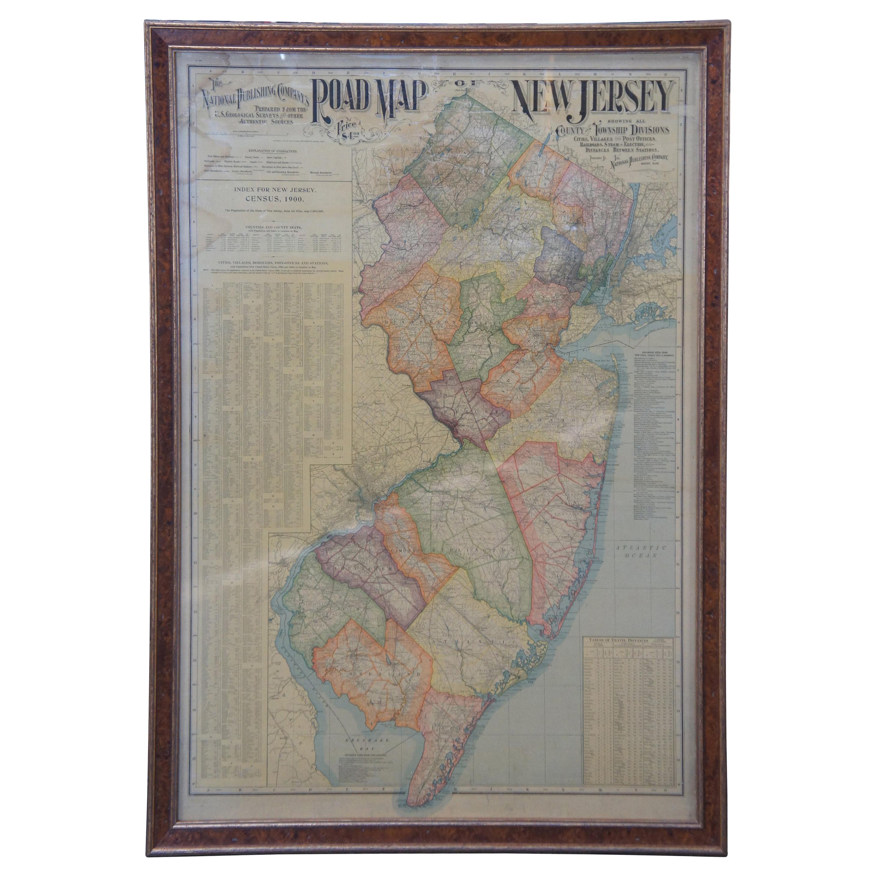 1903 Antique National Publishing Road Map of New Jersey Geological Survey