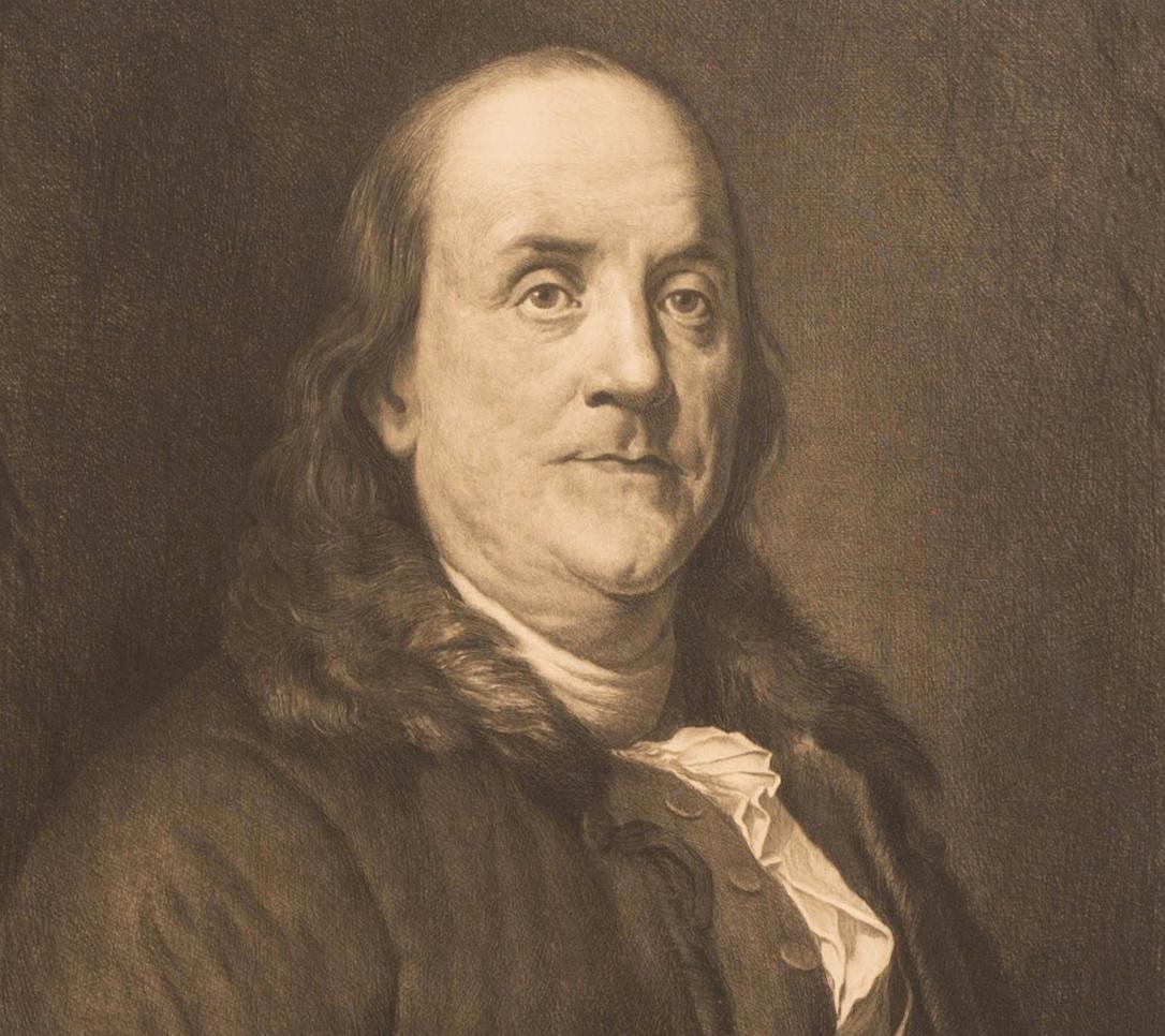 1903 Antique Portrait of Benjamin Franklin, Signed by Jacques Reich In Good Condition In Colorado Springs, CO