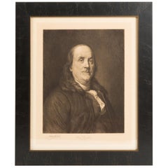 1903 Antique Portrait of Benjamin Franklin, Signed by Jacques Reich