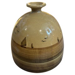 1903 Art Nouveau Hand-Painted Brown Ceramic Italian Vase