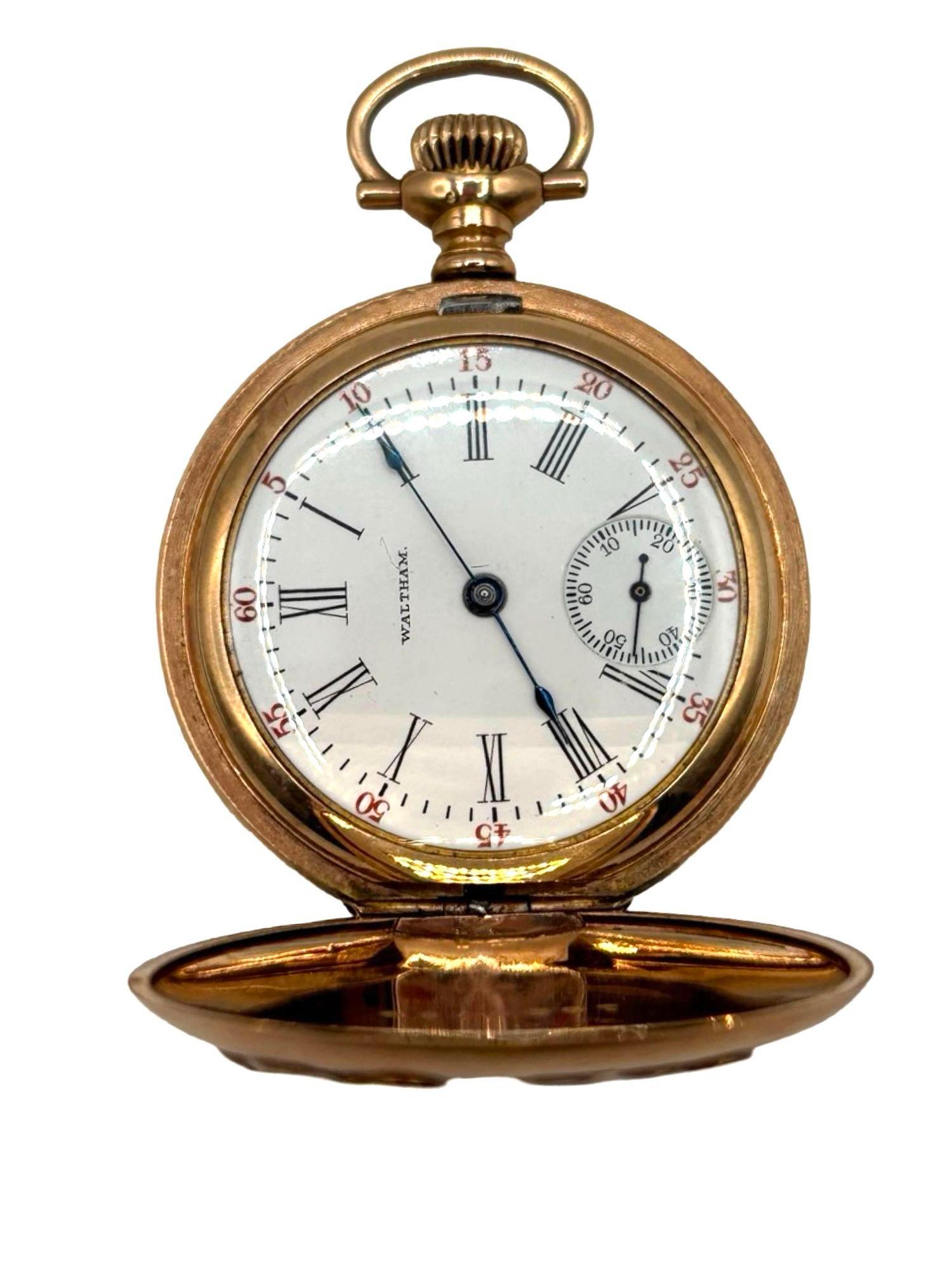 1903 Art Nouveau Portrait Repousse Gold Filled Pocket watch by Waltham For Sale 3
