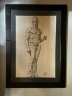 1903 French Academic Charcoal Drawing of Standing Nude Figure