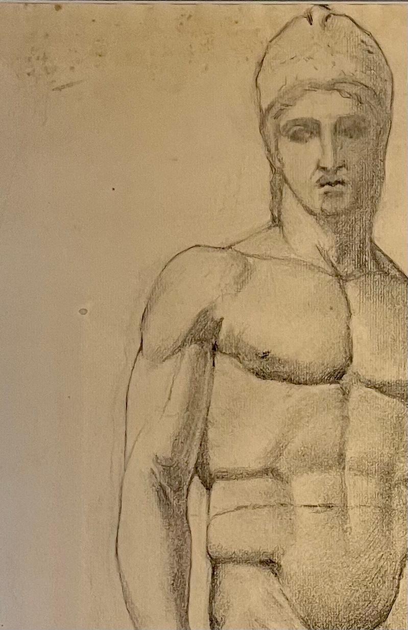 1903 French Academic Charcoal Drawing of Standing Nude Figure In Good Condition For Sale In Los Angeles, CA