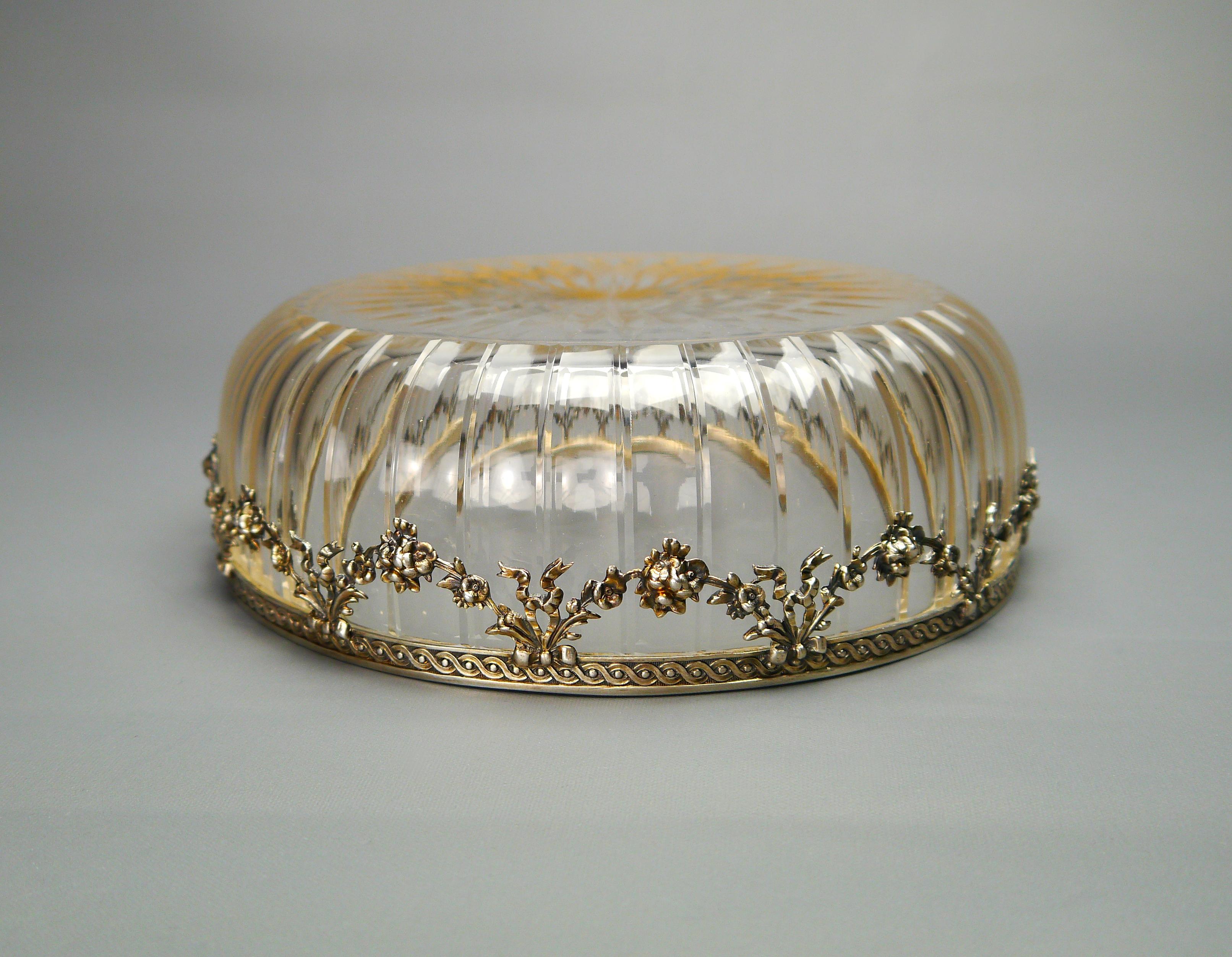 1903 Nordic Empire Bowl solid Sterling Silver Cut Crystal Glass / 675gr For Sale 6