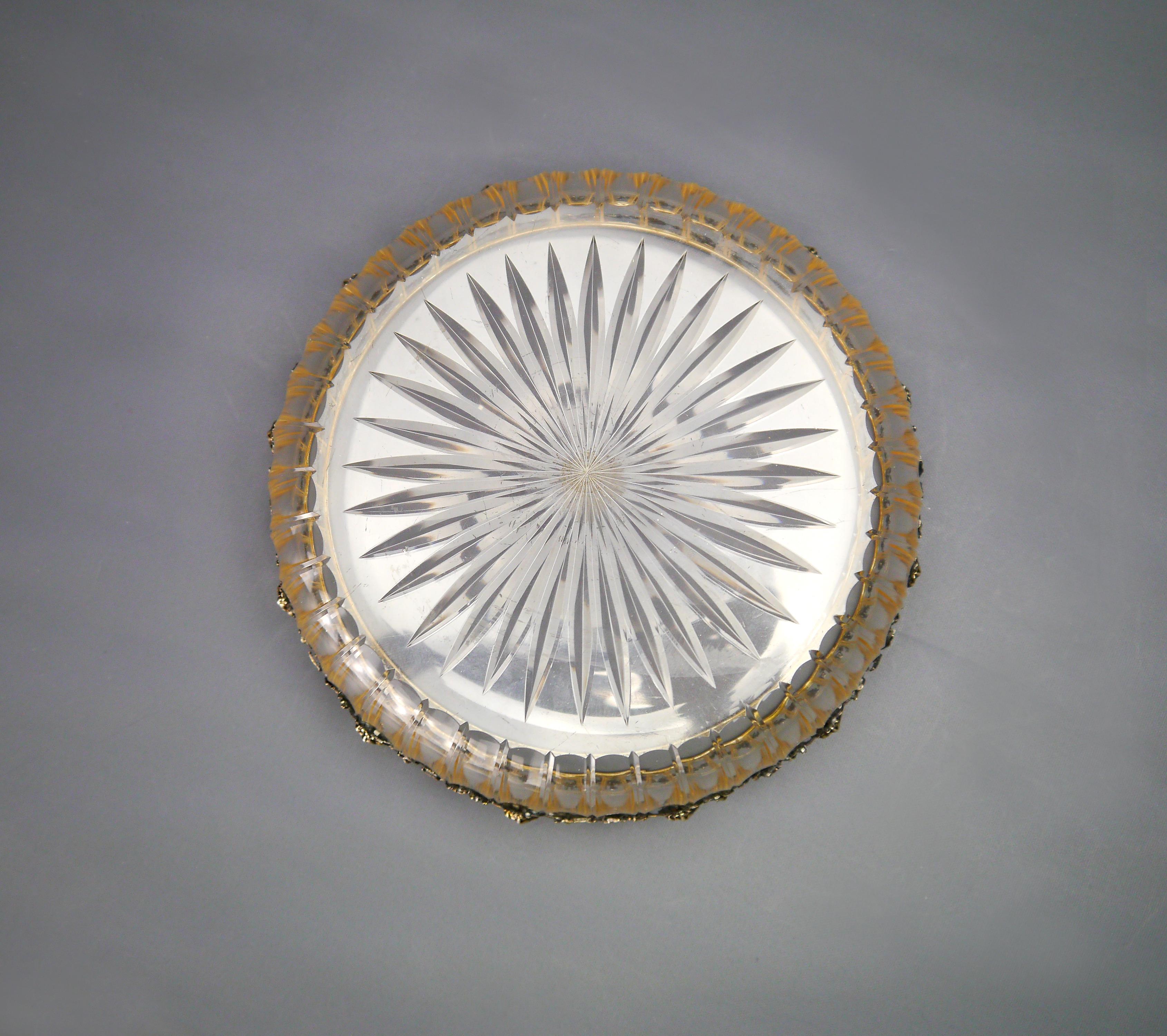 1903 Nordic Empire Bowl solid Sterling Silver Cut Crystal Glass / 675gr For Sale 7