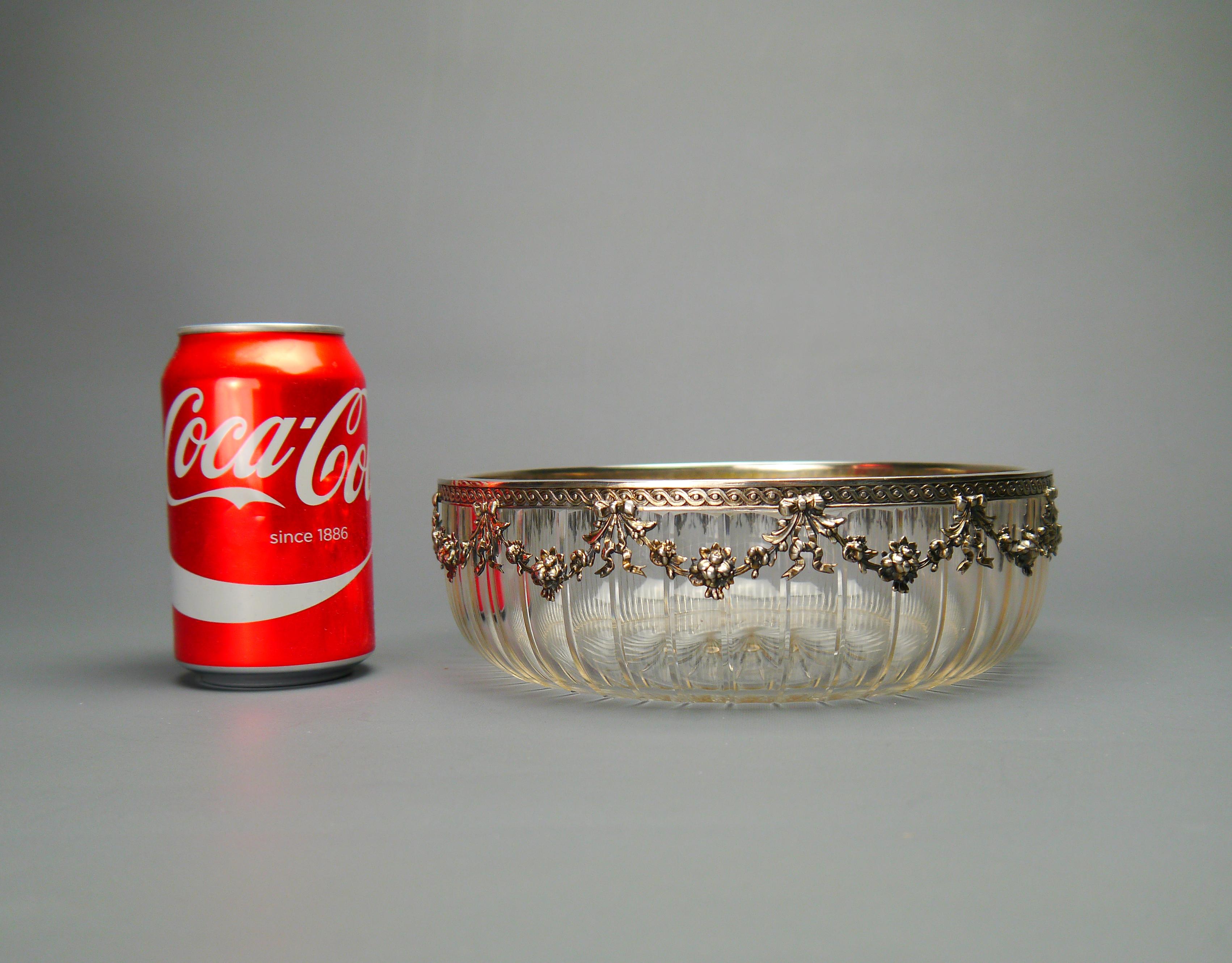 1903 Nordic Empire Bowl solid Sterling Silver Cut Crystal Glass / 675gr For Sale 8