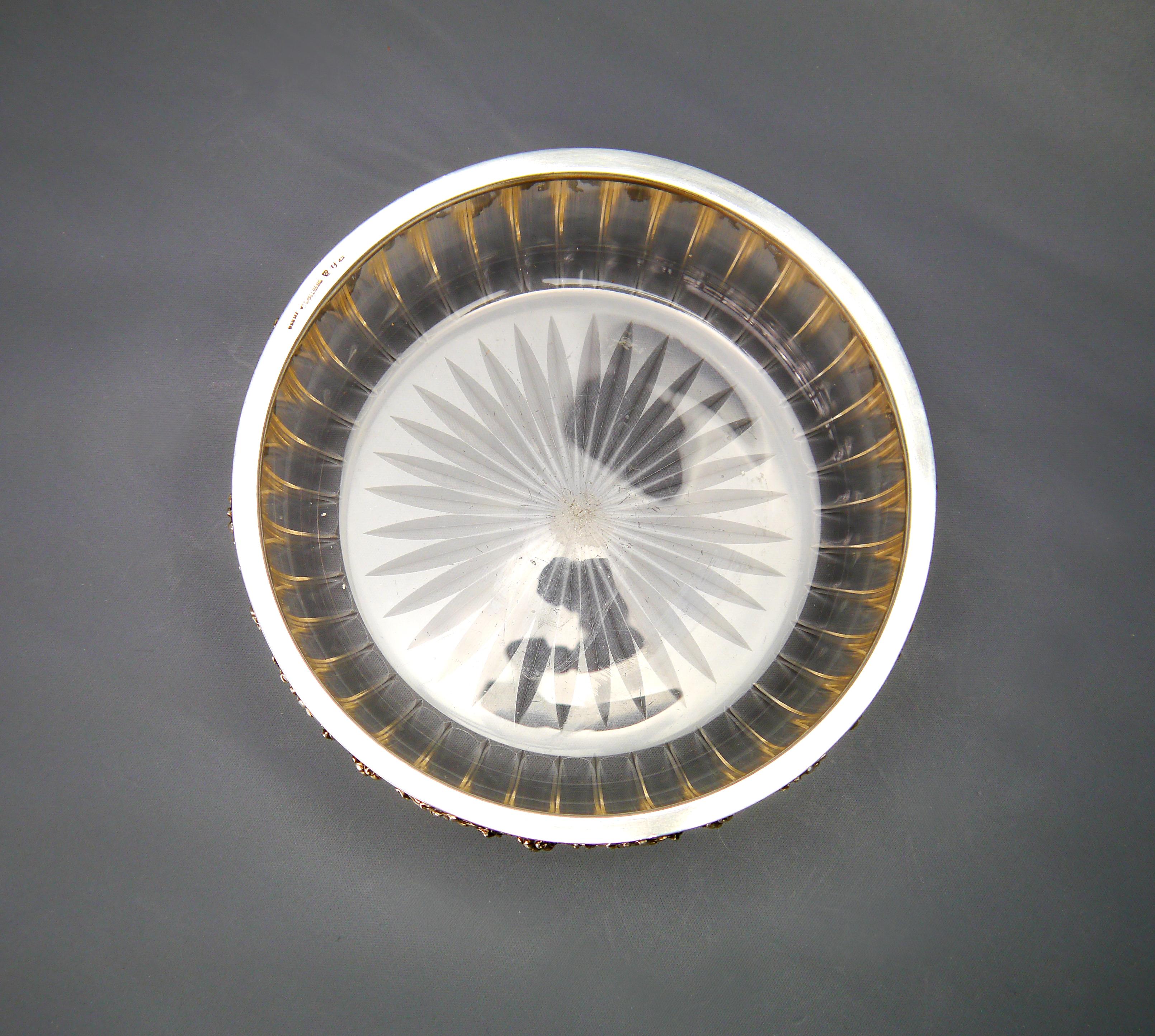 1903 Nordic Empire Bowl solid Sterling Silver Cut Crystal Glass / 675gr For Sale 4