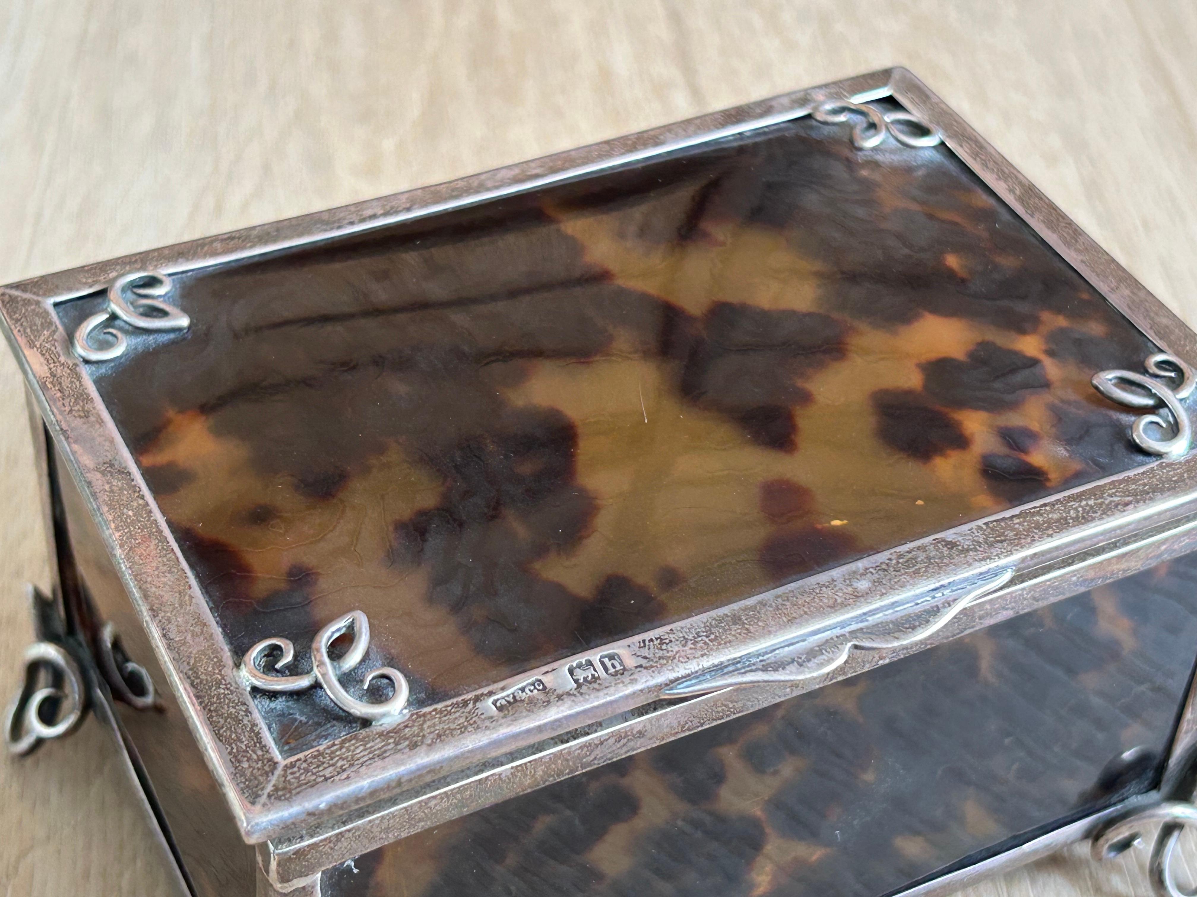 Early 20th Century 1903 Tortoiseshell Jewellery Box with Silver Edges For Sale