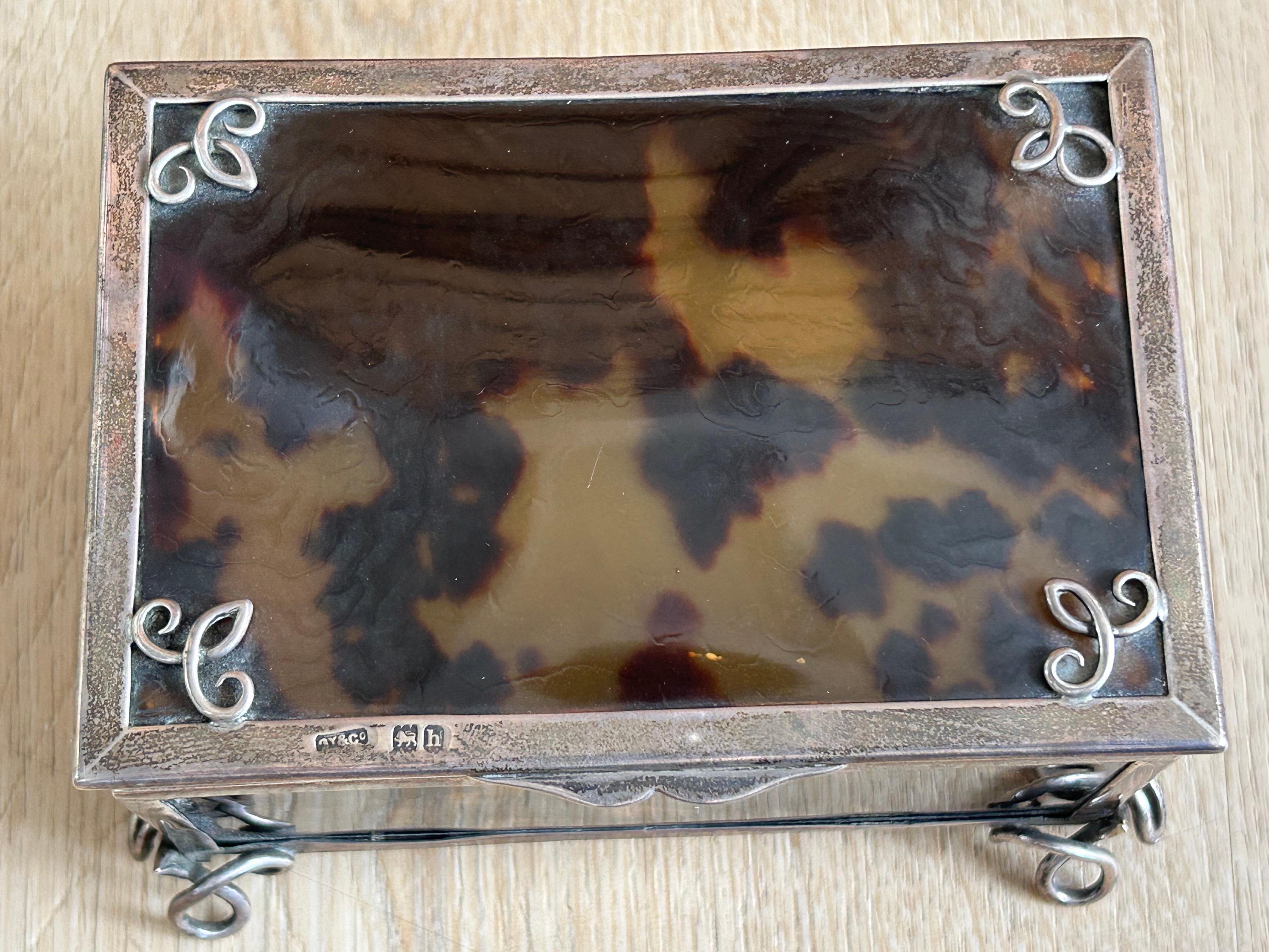 1903 Tortoiseshell Jewellery Box with Silver Edges For Sale 2