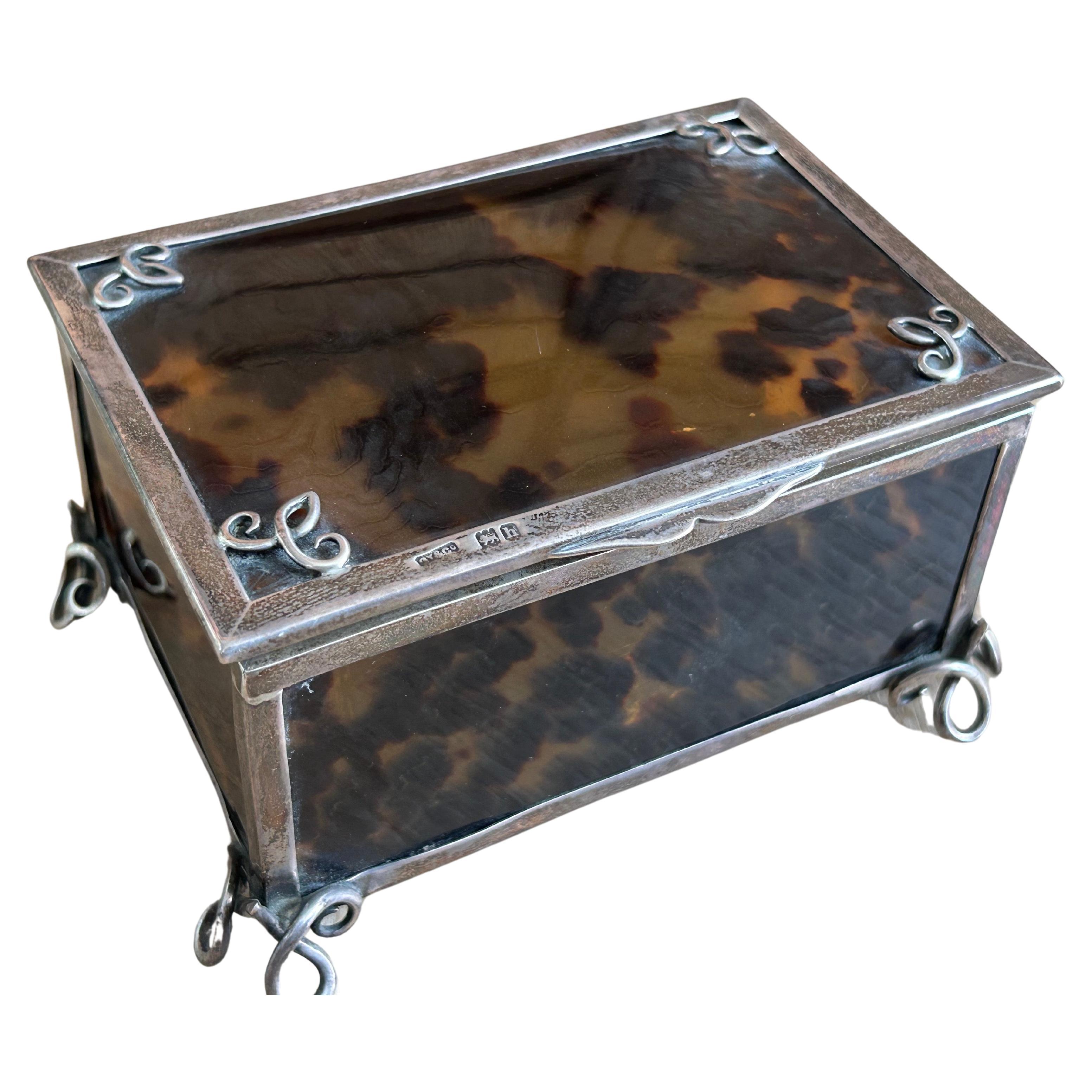 1903 Tortoiseshell Jewellery Box with Silver Edges For Sale