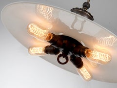 Lampe à gaz Welsbach 1903 avec abat-jour en verre au lait plat de 20 pouces, très rare