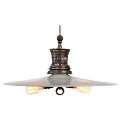 Lampe à gaz Welsbach 1903 avec abat-jour en verre au lait plat de 20 pouces, très rare