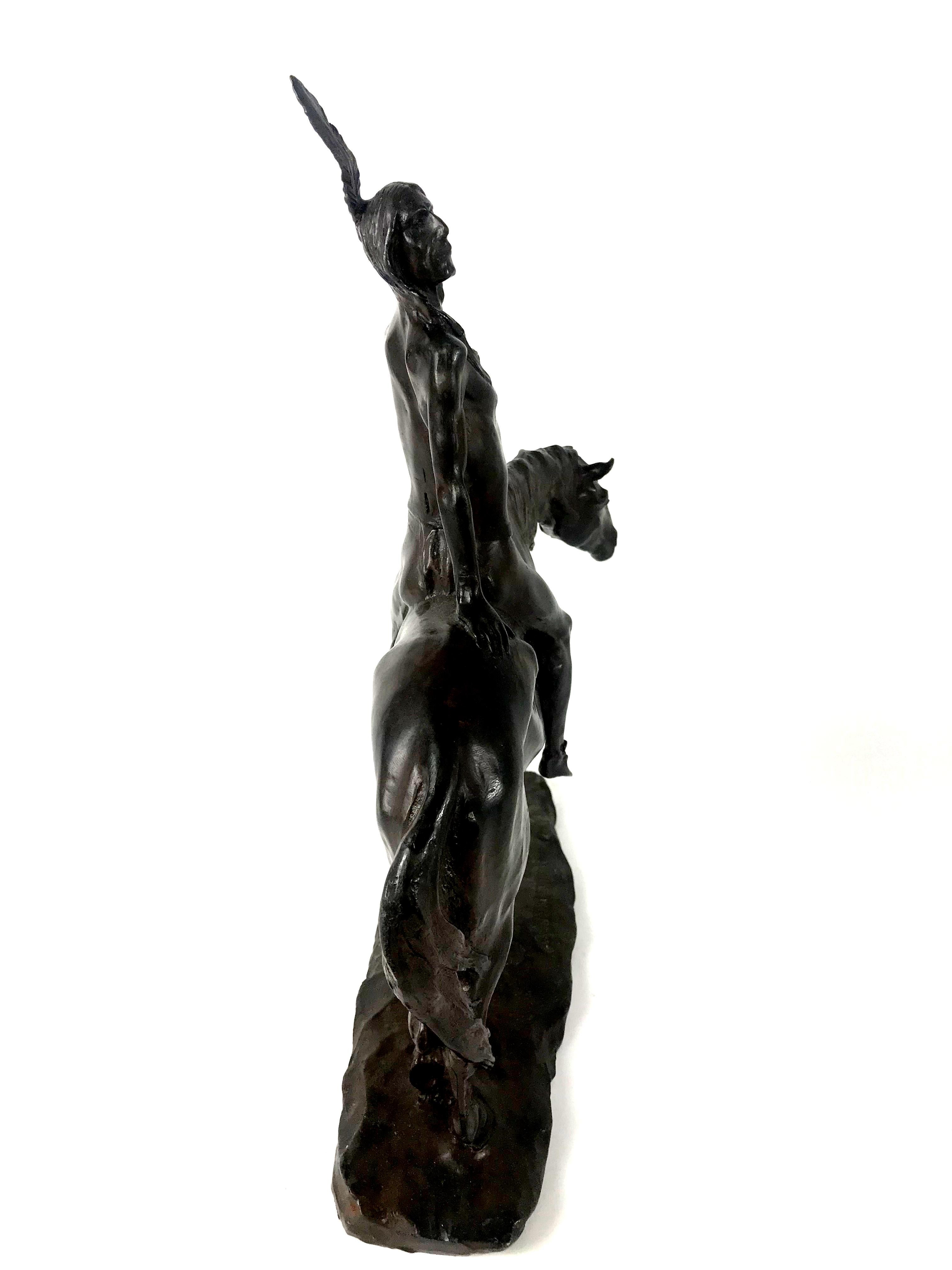 1904 Antique Bronze Sculpture Native American on Horseback by Charles Humphries 2