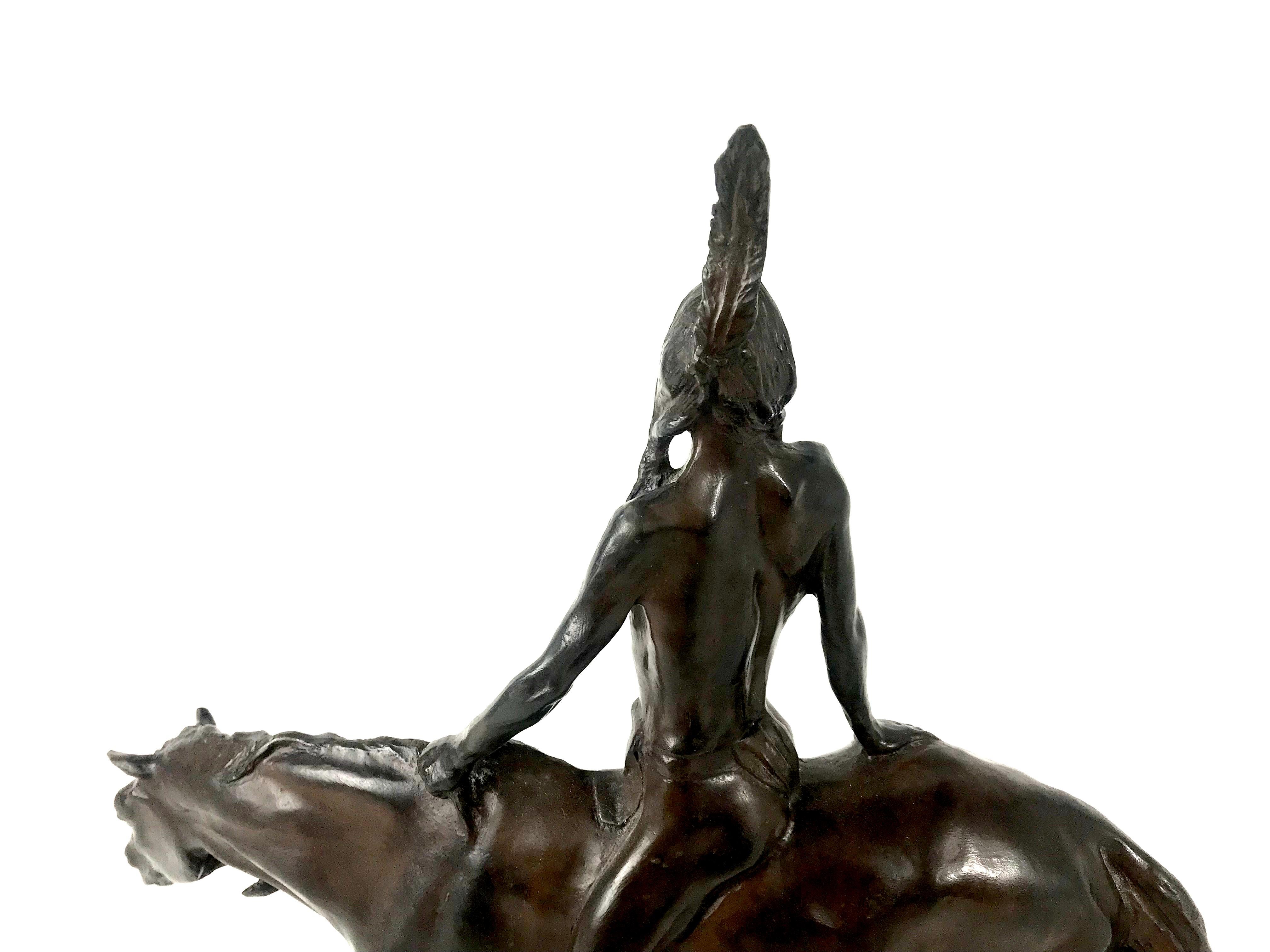 Early 20th Century 1904 Antique Bronze Sculpture Native American on Horseback by Charles Humphries