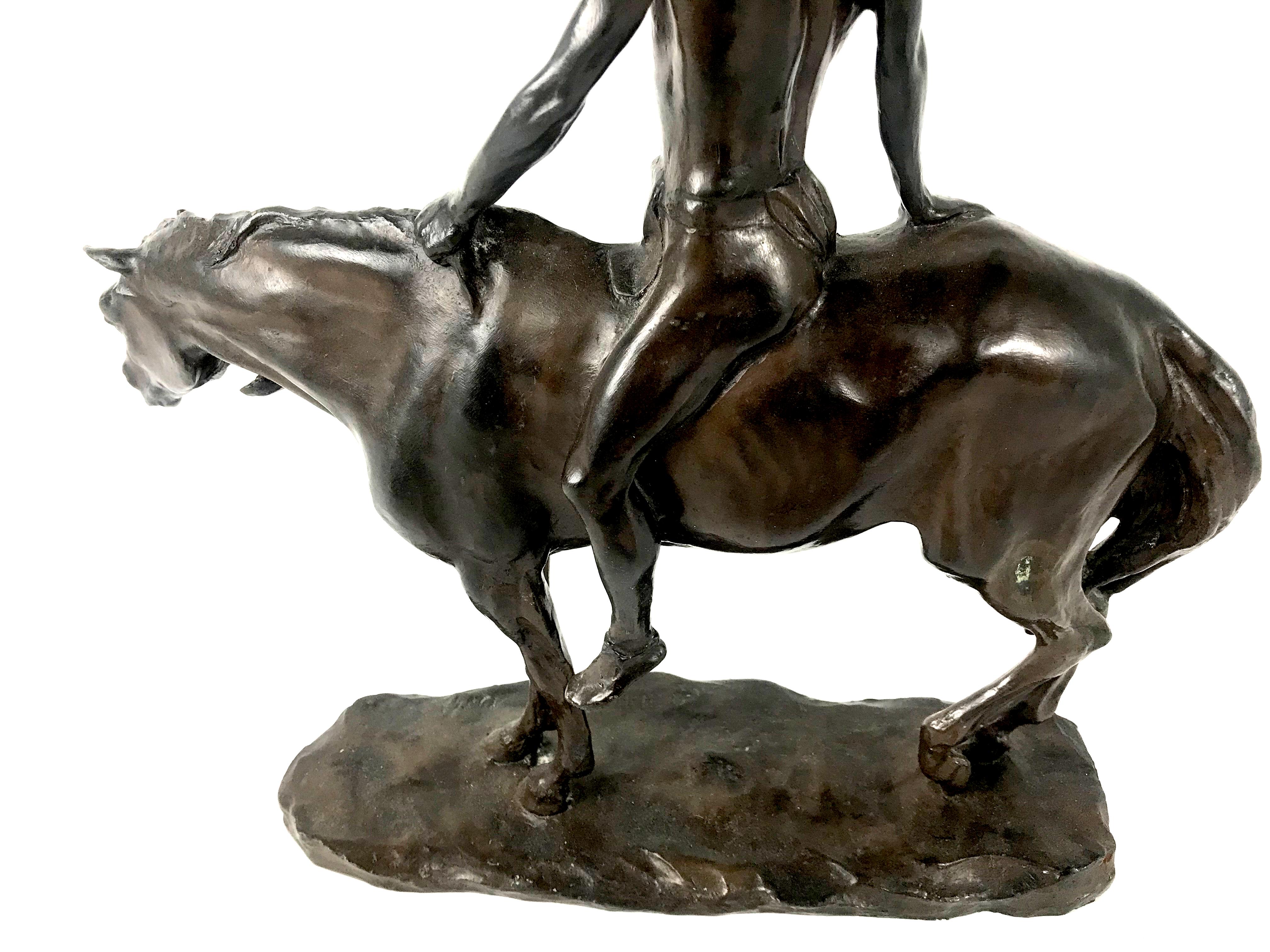 1904 Antique Bronze Sculpture Native American on Horseback by Charles Humphries 1