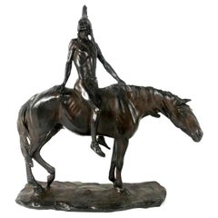 1904 Antique Bronze Sculpture Native American on Horseback by Charles Humphries