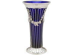 1904 Antique Edwardian Sterling Silver and Glass Vase