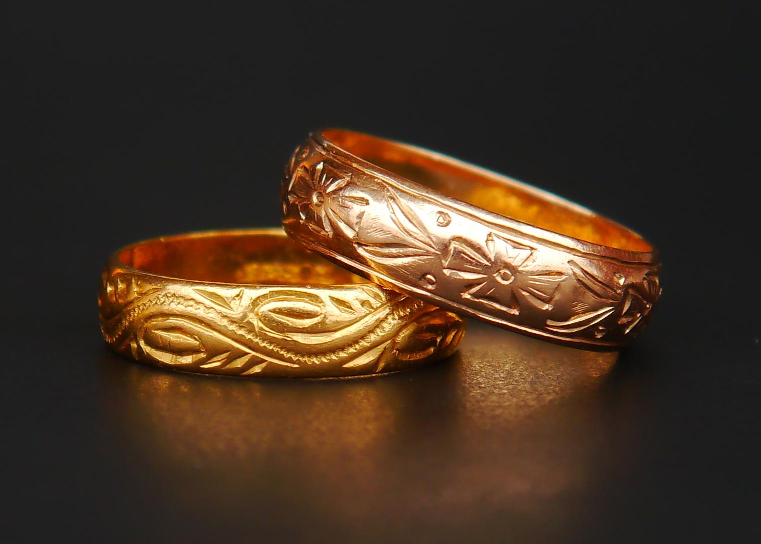 1904 Antique European Wedding Ring solid 18K Gold Ø 9.5 US / 4.3 gr For Sale 5