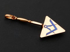 1904 Antique Trowel Pendant Freemason Masonic Blue Enamel solid 18K Gold / 3 gr