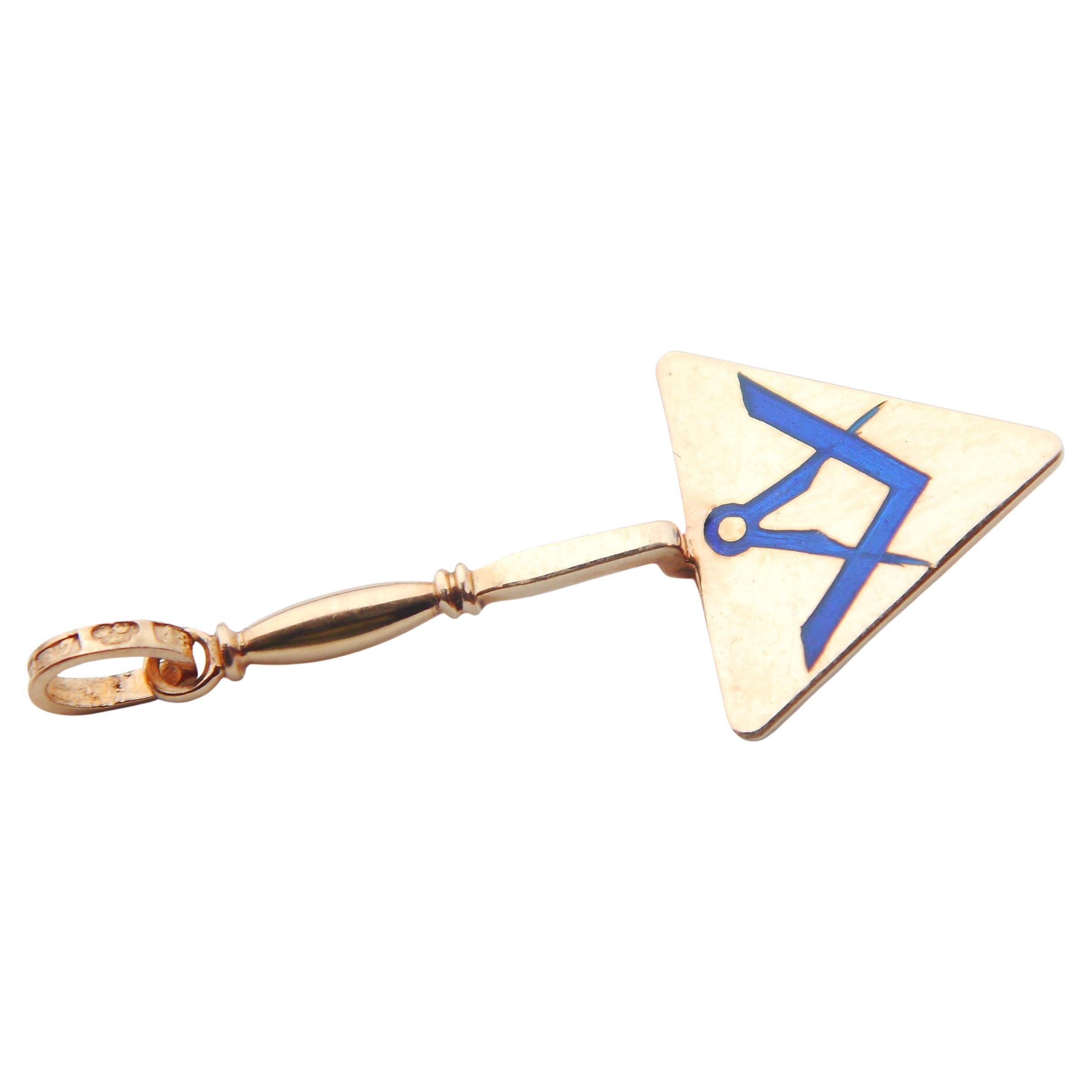 1904 Antique Trowel Pendant Freemason Masonic Blue Enamel solid 18K Gold / 3 gr