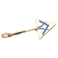 1904 Antique Trowel Pendant Freemason Masonic Blue Enamel solid 18K Gold / 3 gr