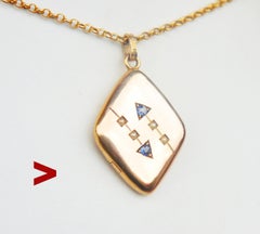 1904 Art Nouveau Nordic Locket Pendant Sapphire Pearls solid 18KGold / 5.25gr
