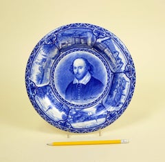 1904 Blue and White Transferware Samuel Hancock W. Shakespeare Souvenir Plate