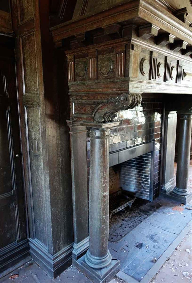 1904 Hand Carved Tudor Wood Mantel from The Rose Hill Mansion, Mount