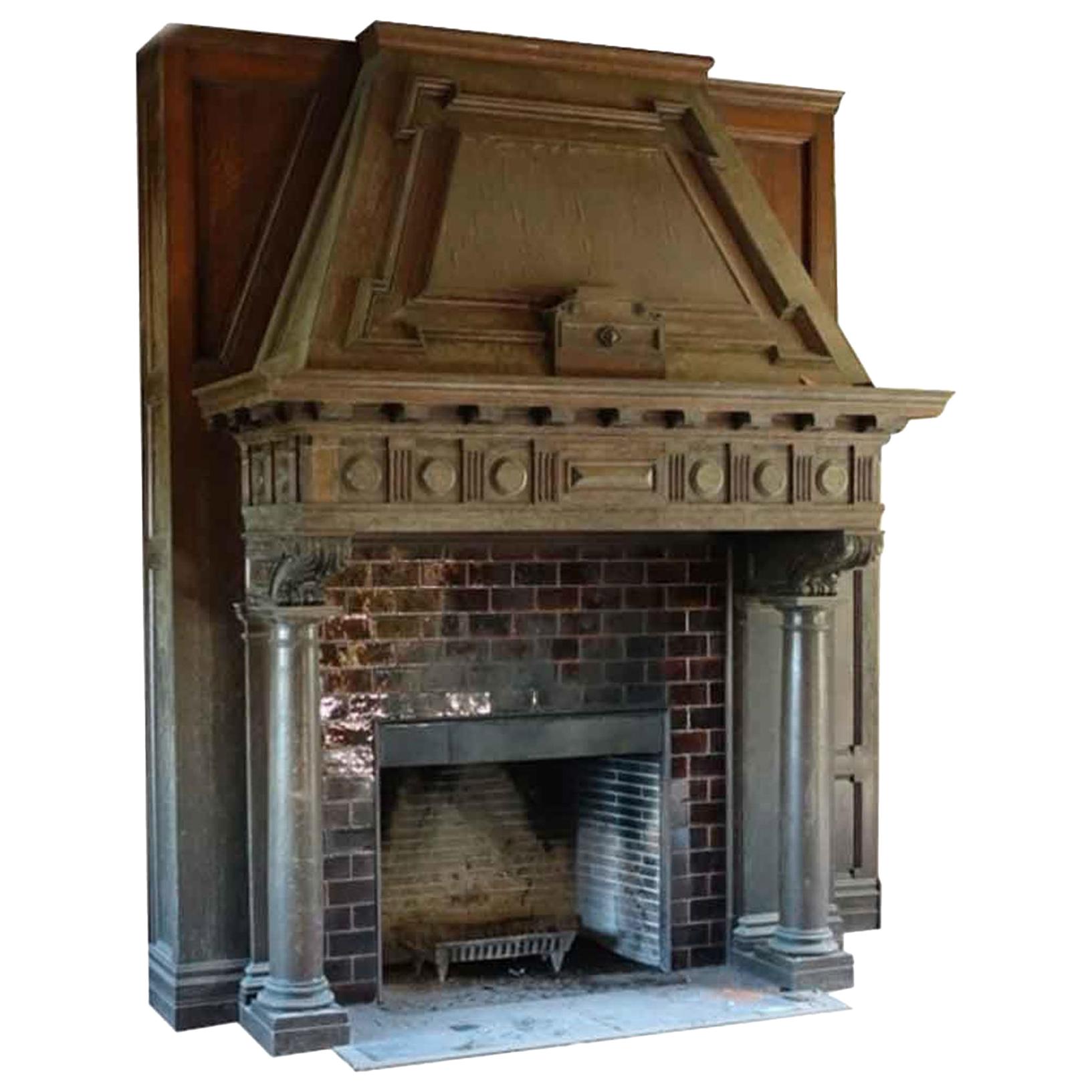 1904 Hand Carved Tudor Wood Mantel from The Rose Hill Mansion, Mount Kisco, NY