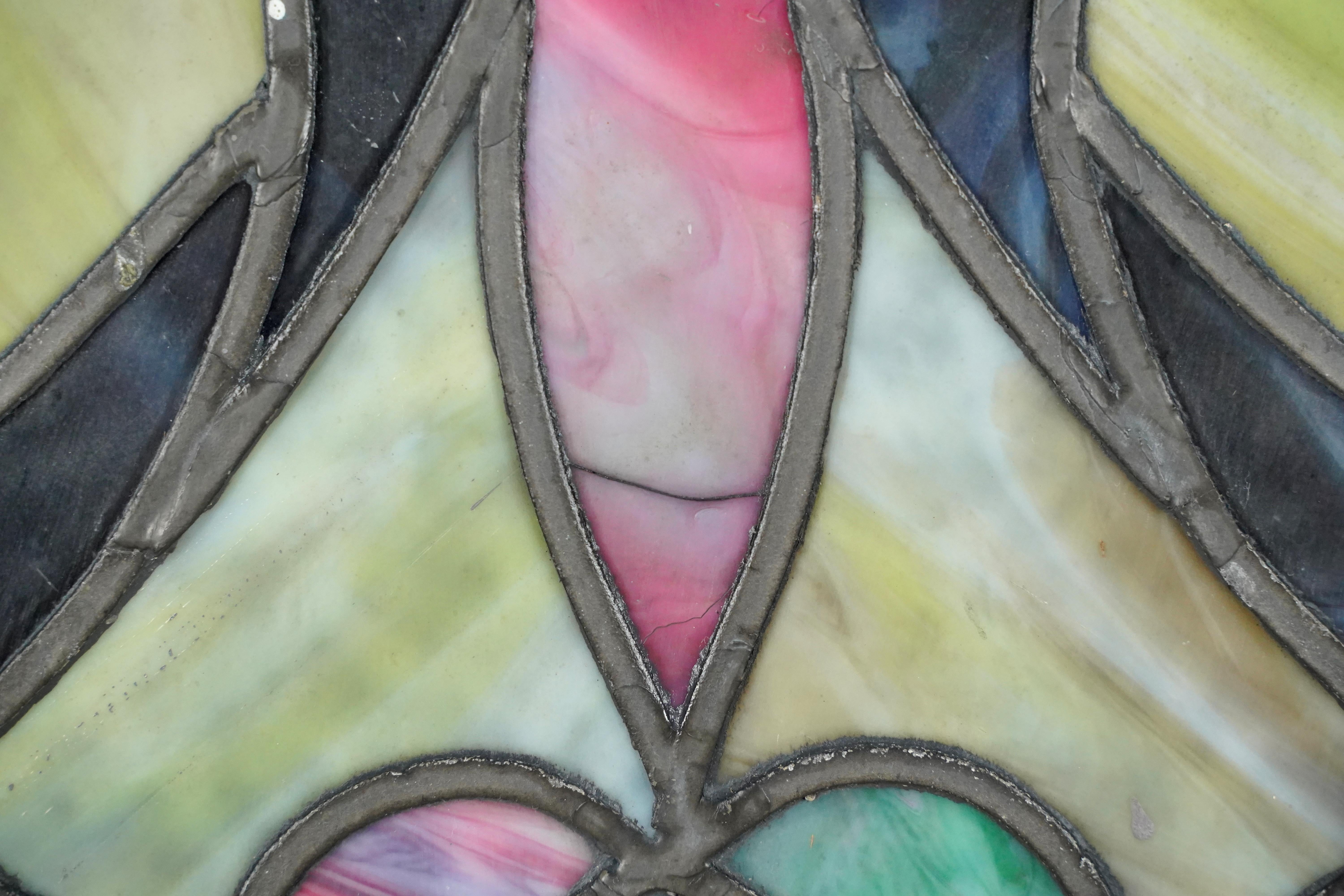 1904 Leaded Stained Glass Arched Church Window For Sale 7