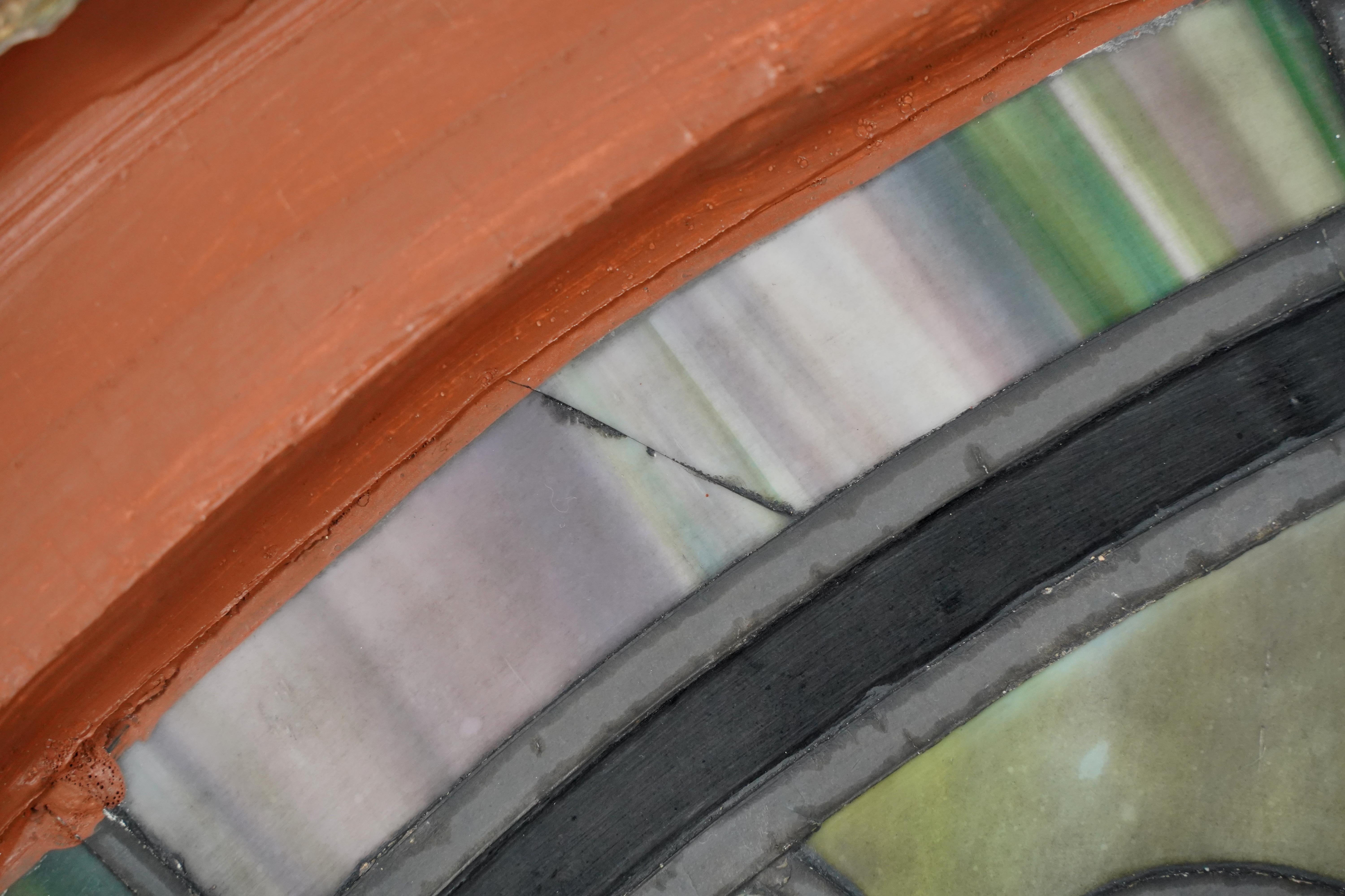 1904 Leaded Stained Glass Arched Church Window For Sale 9