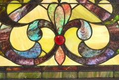 1904 Leaded Stained Glass Arched Church Window