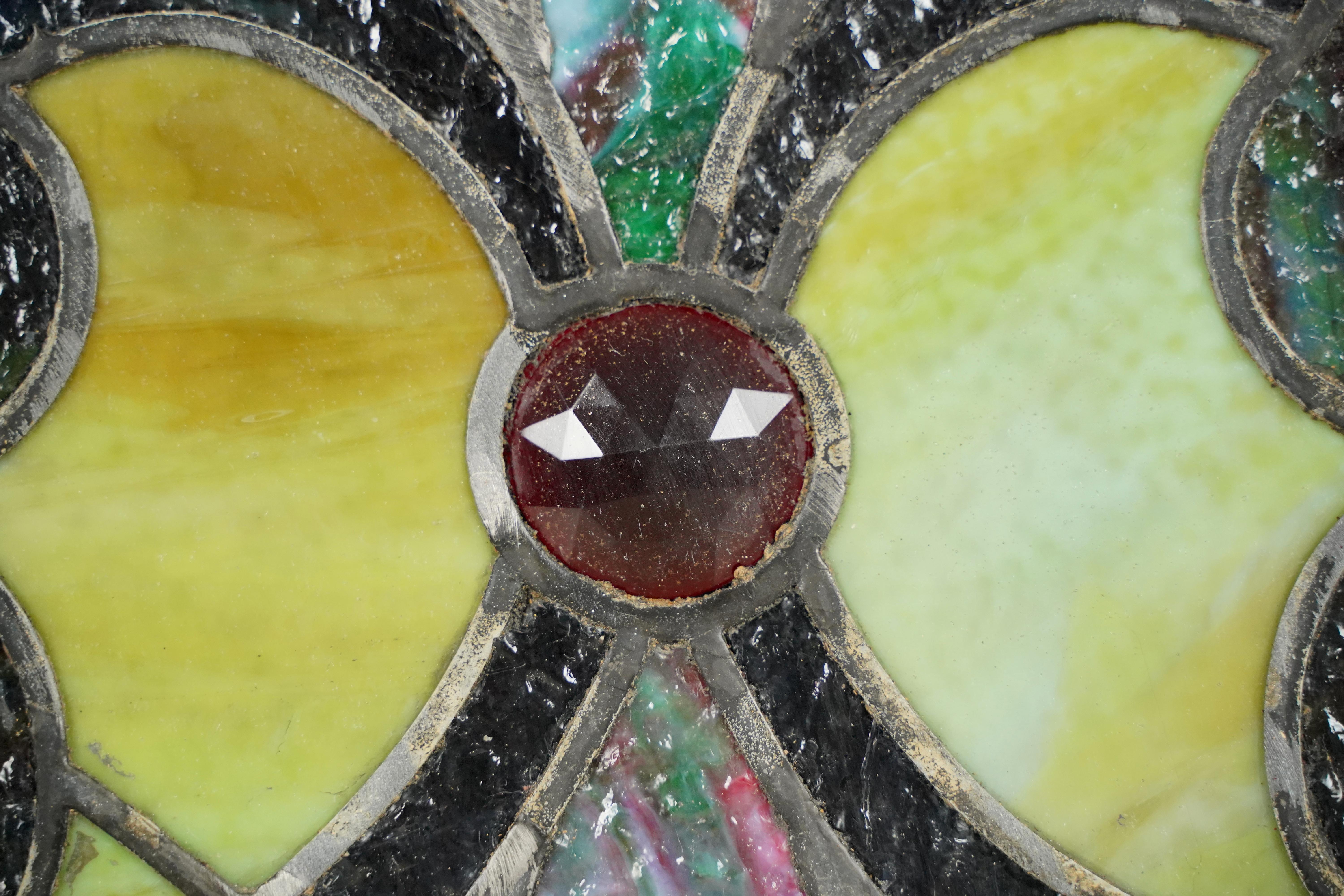 20th Century 1904 Leaded Stained Glass Arched Church Window For Sale