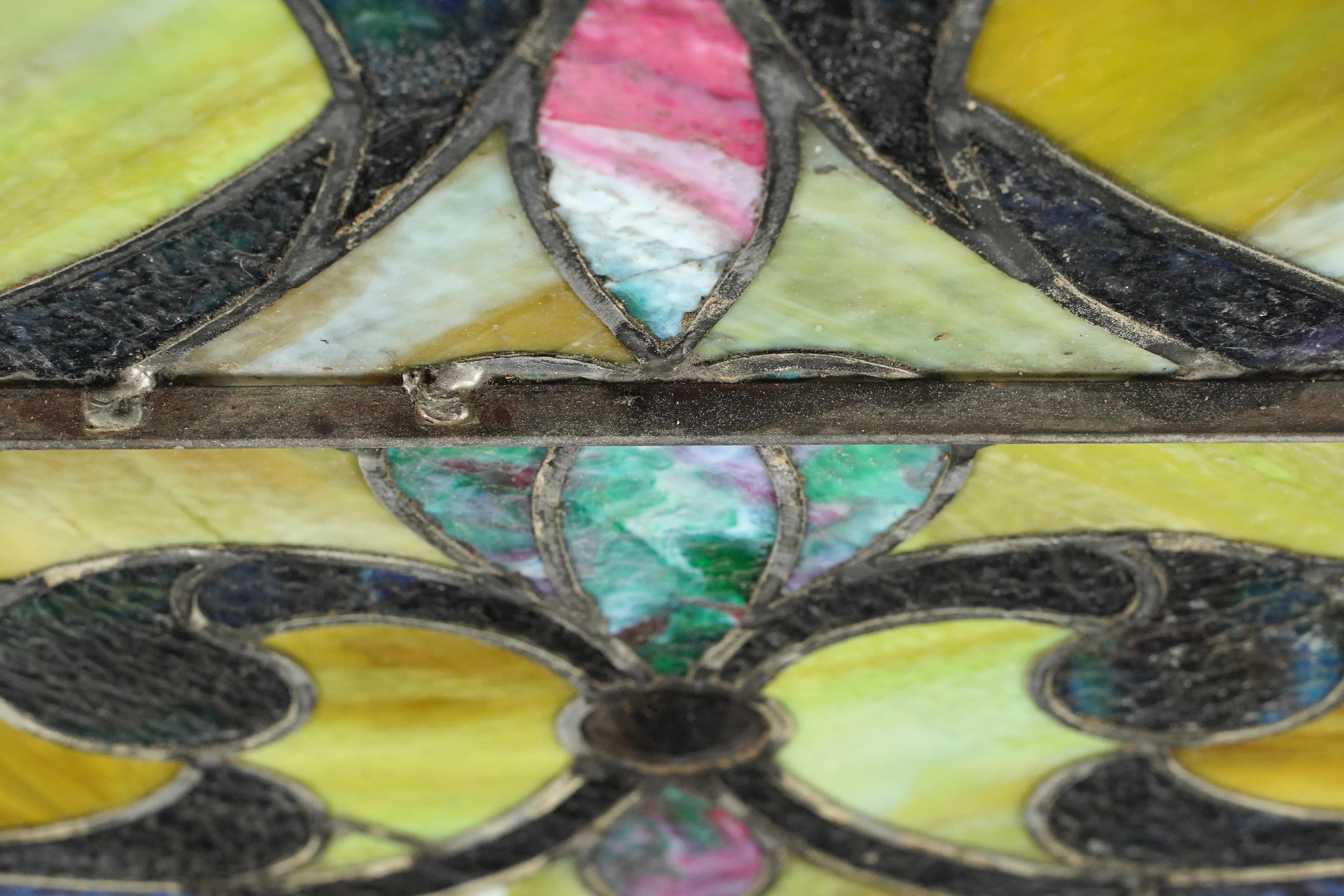1904 Leaded Stained Glass Arched Church Window For Sale 1