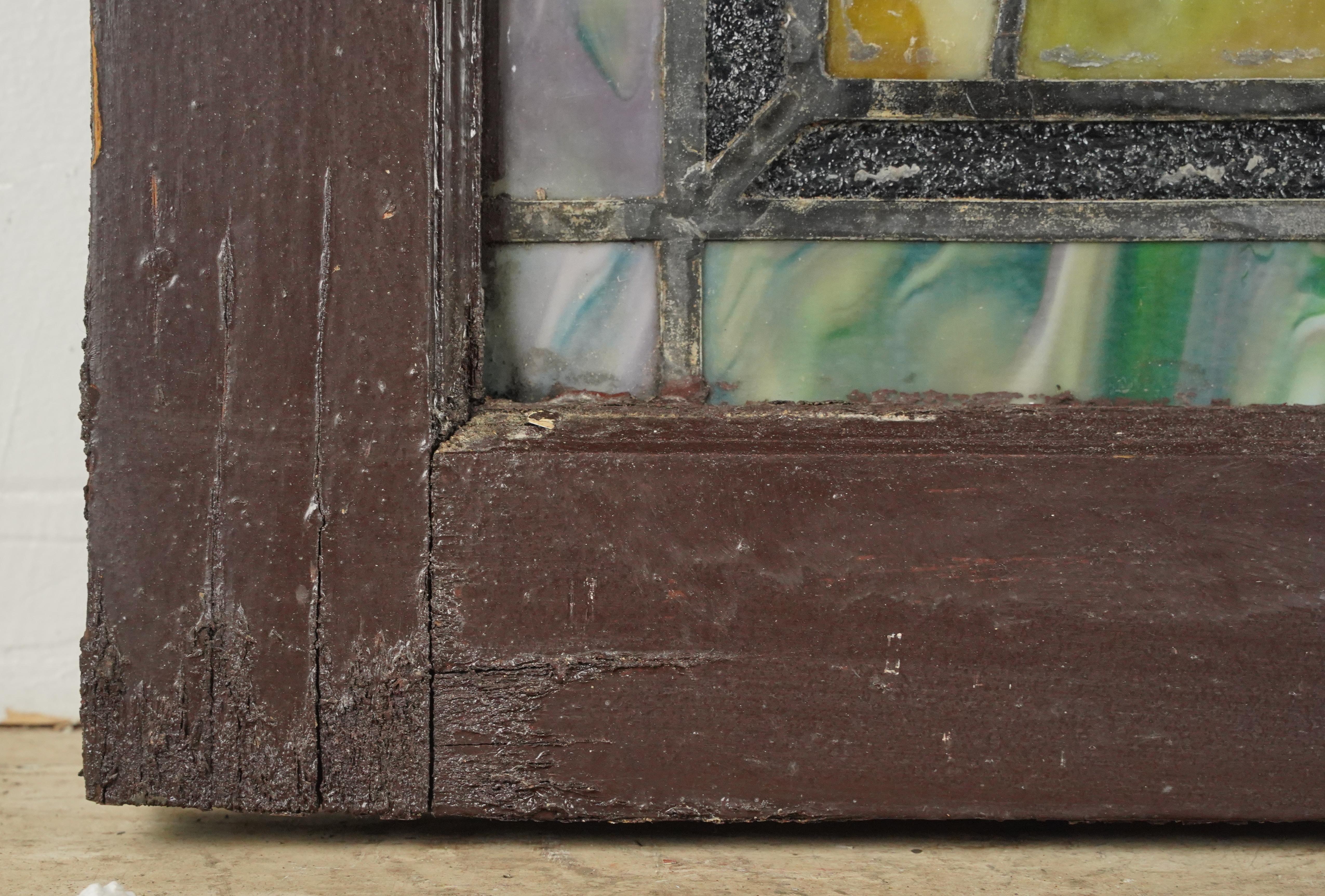 1904 Leaded Stained Glass Arched Church Window For Sale 3