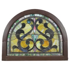 1904 Leaded Stained Glass Arched Church Window