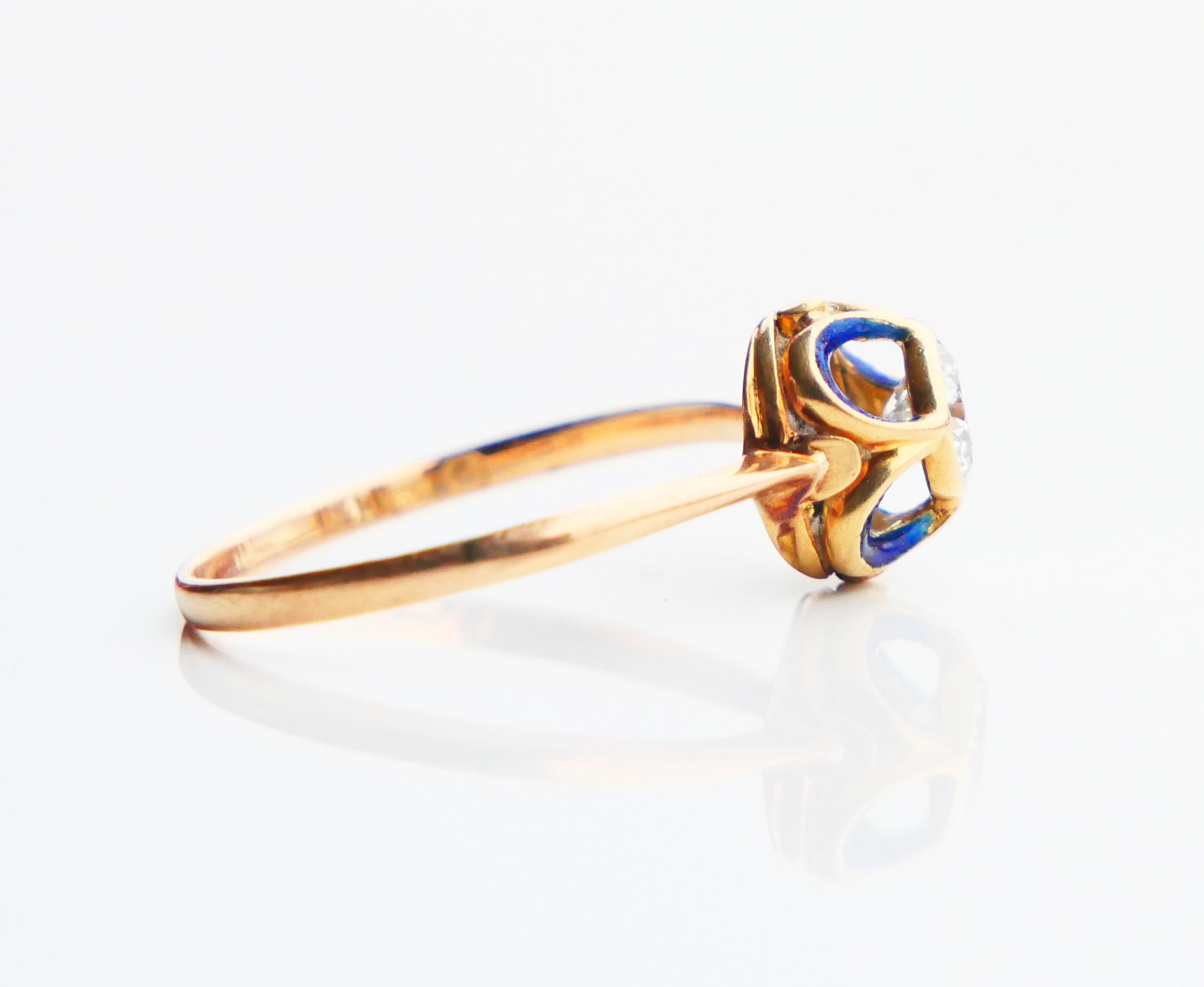 1904 Nordic Art Nouveau Ring 05ct. Diamond Blue Enamel 18K Gold ØUS9.5/2.5gr For Sale 7