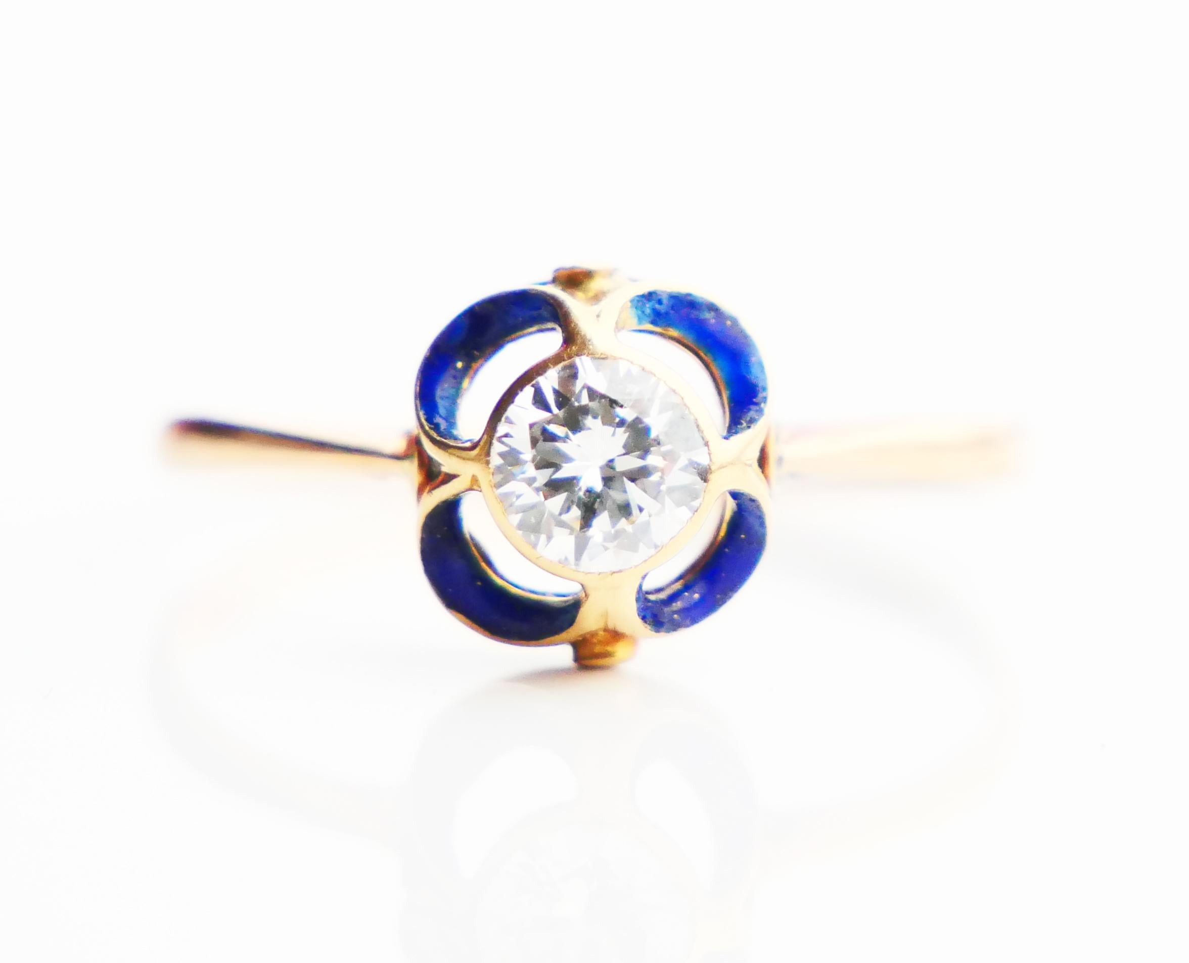 1904 Nordic Art Nouveau Ring 05ct. Diamond Blue Enamel 18K Gold ØUS9.5/2.5gr 1