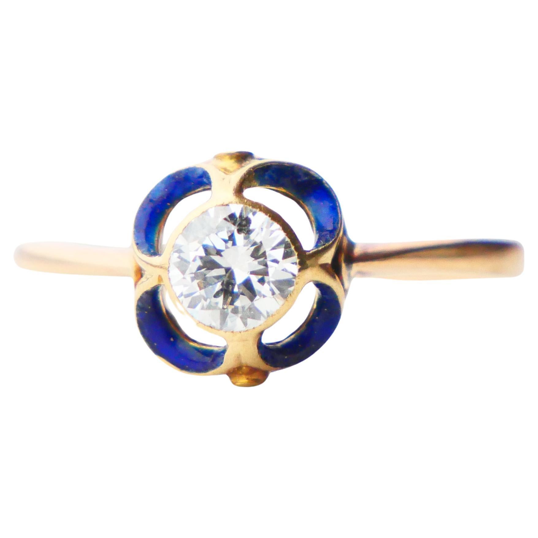 1904 Nordic Art Nouveau Ring 05ct. Diamond Blue Enamel 18K Gold ØUS9.5/2.5gr For Sale