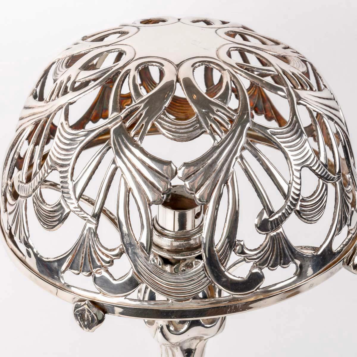 Art nouveau Paul Follot - Lamp Foliage 1904  Bronze argenté  Pour La Maison Moderne en vente