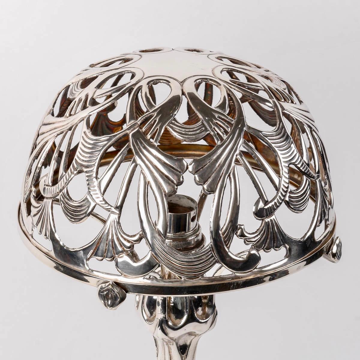 1904 Paul Follot - Lampenlaub  Versilberte Bronze  Für La Maison Moderne (Französisch) im Angebot