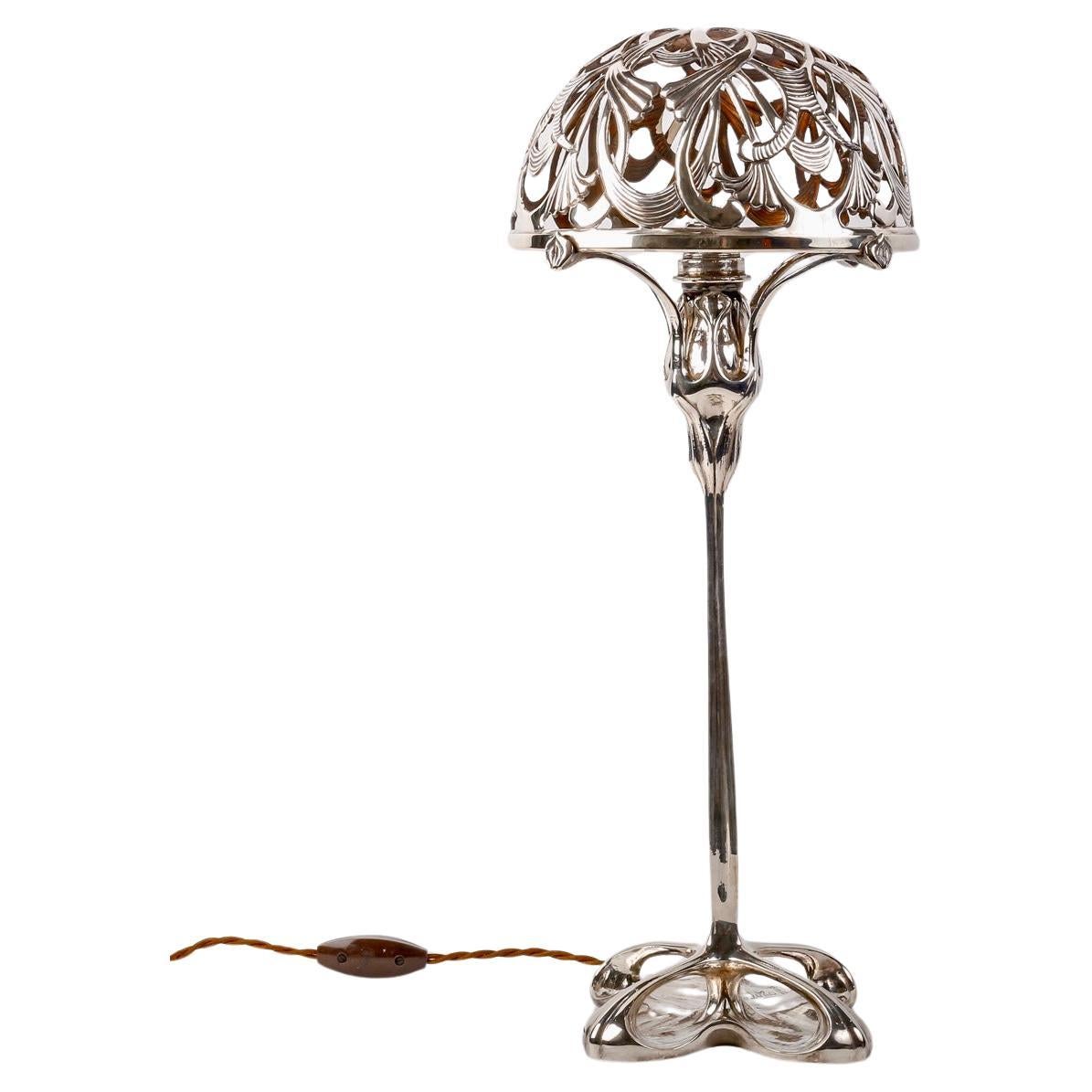 Paul Follot - Lamp Foliage 1904  Bronze argenté  Pour La Maison Moderne en vente