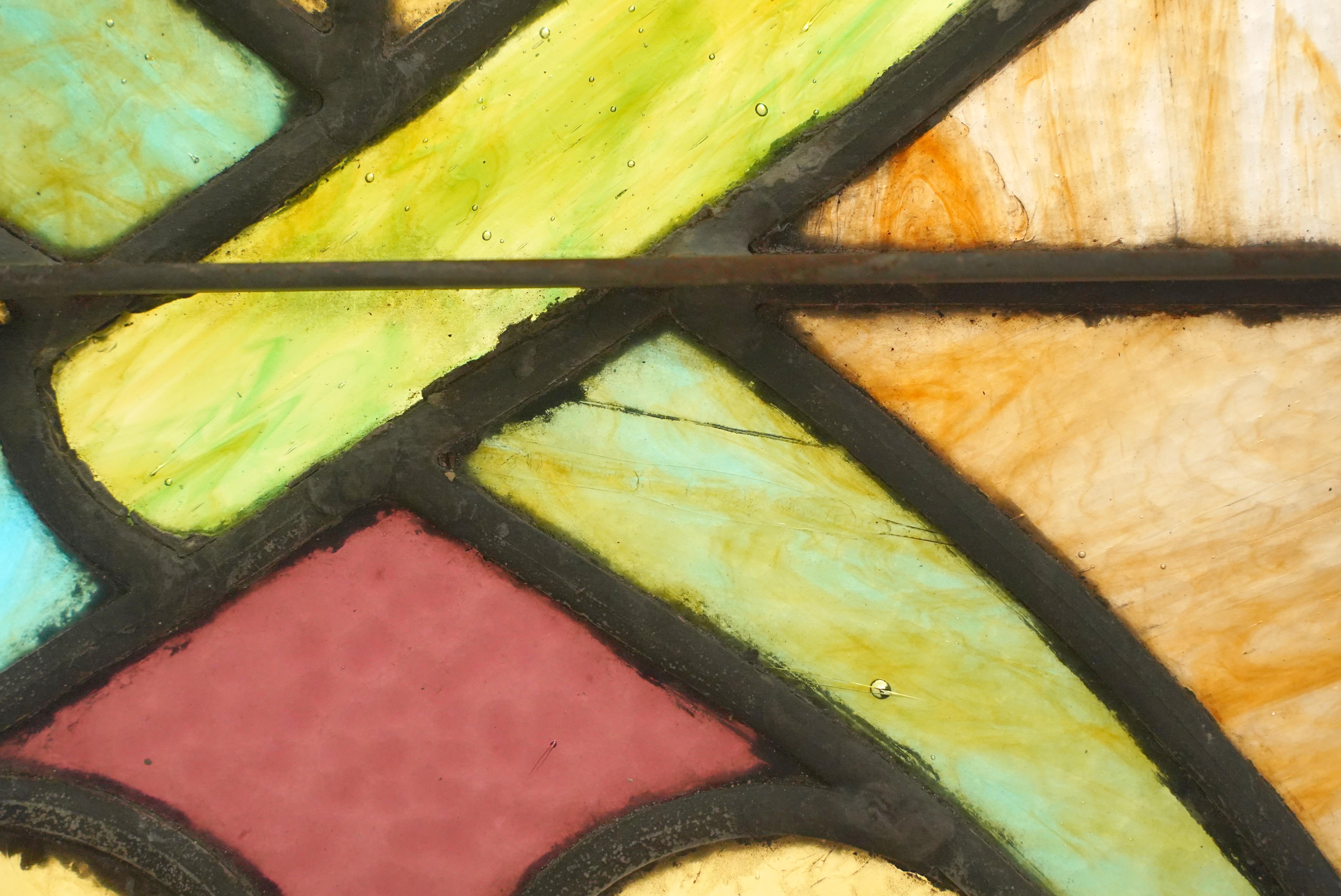 1904 Rectangle Leaded Stained-Glass Church Window In Good Condition For Sale In New York, NY