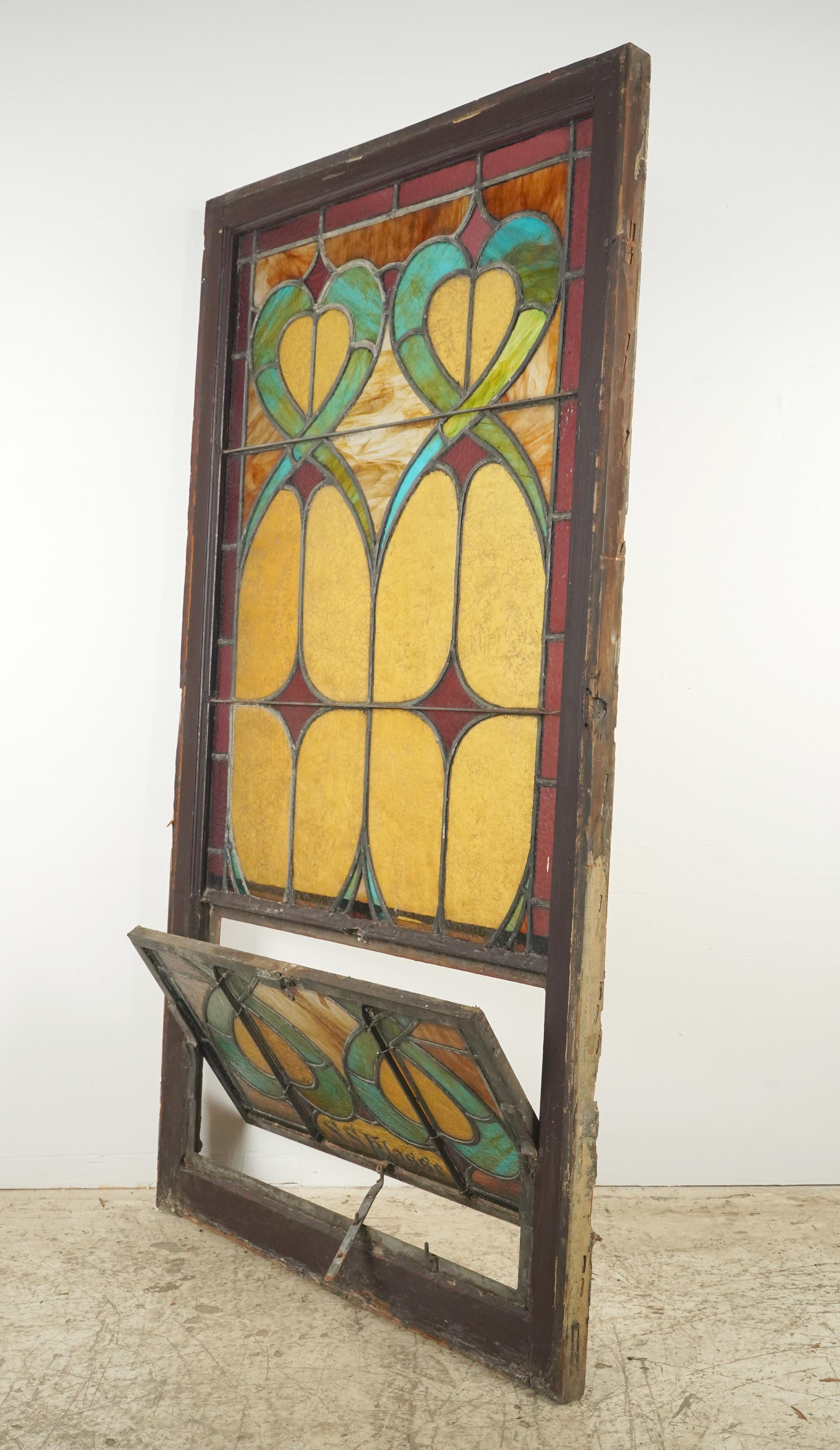 20th Century 1904 Rectangle Leaded Stained-Glass Church Window For Sale