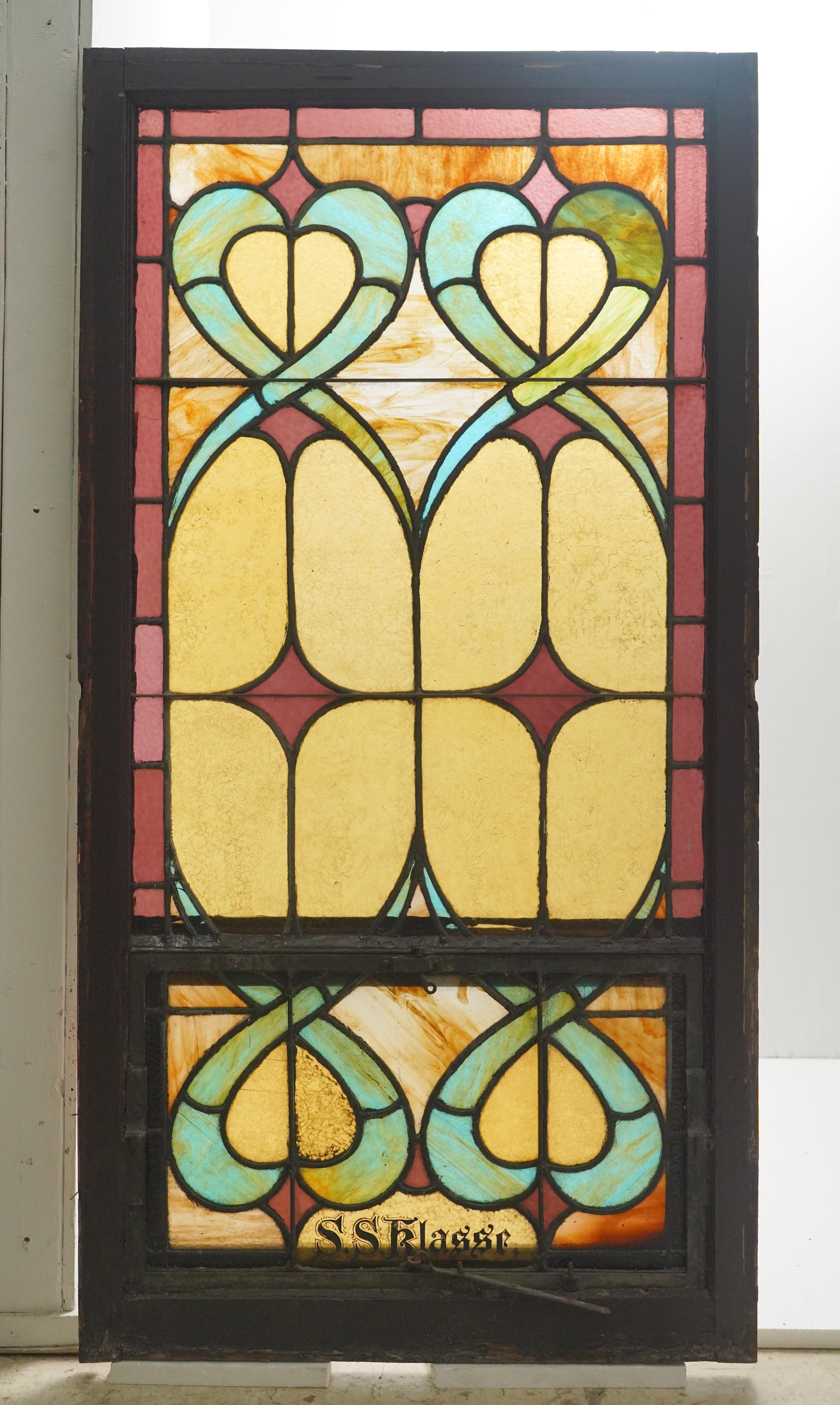 Steel 1904 Rectangle Leaded Stained-Glass Church Window For Sale