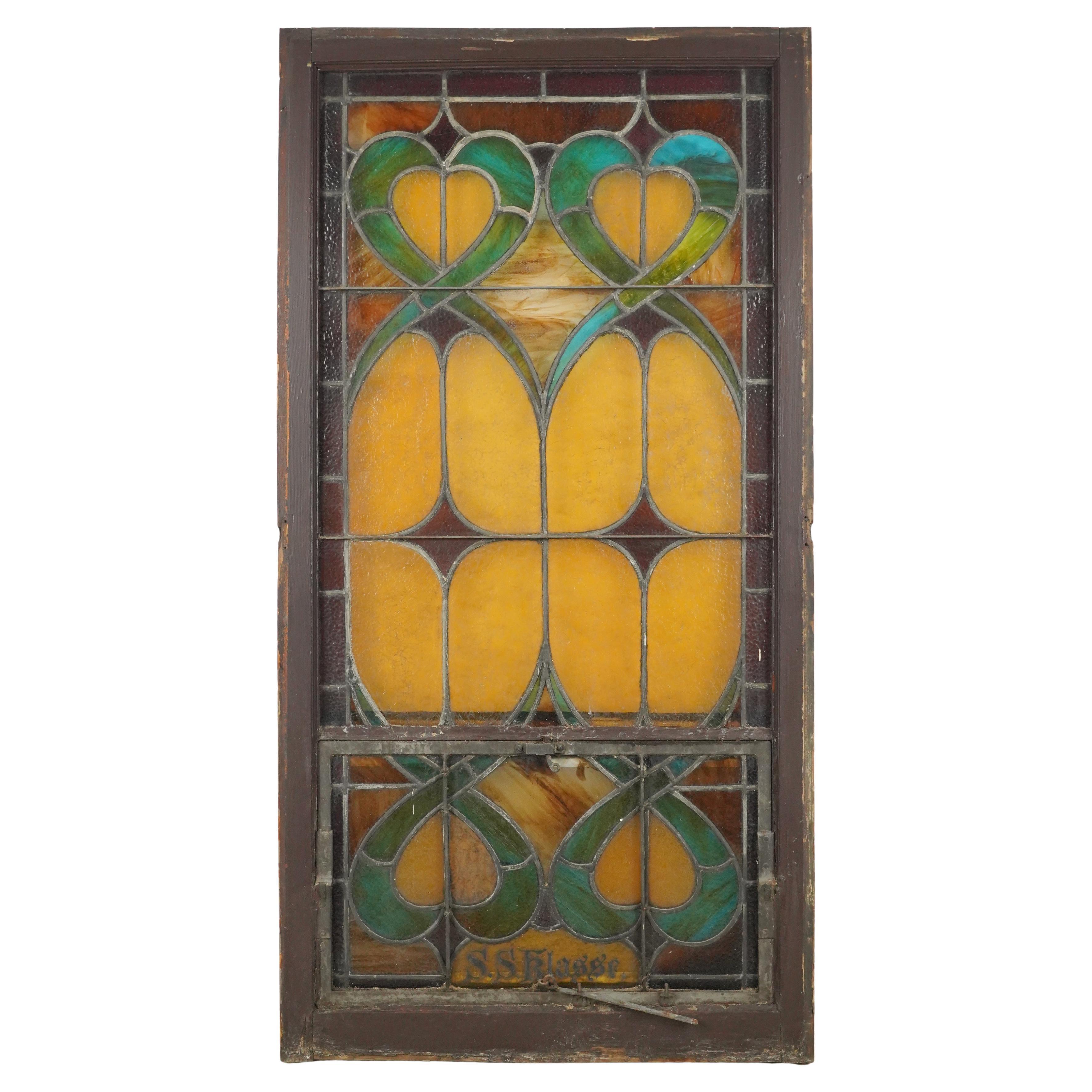 1904 Rectangle Leaded Stained-Glass Church Window For Sale