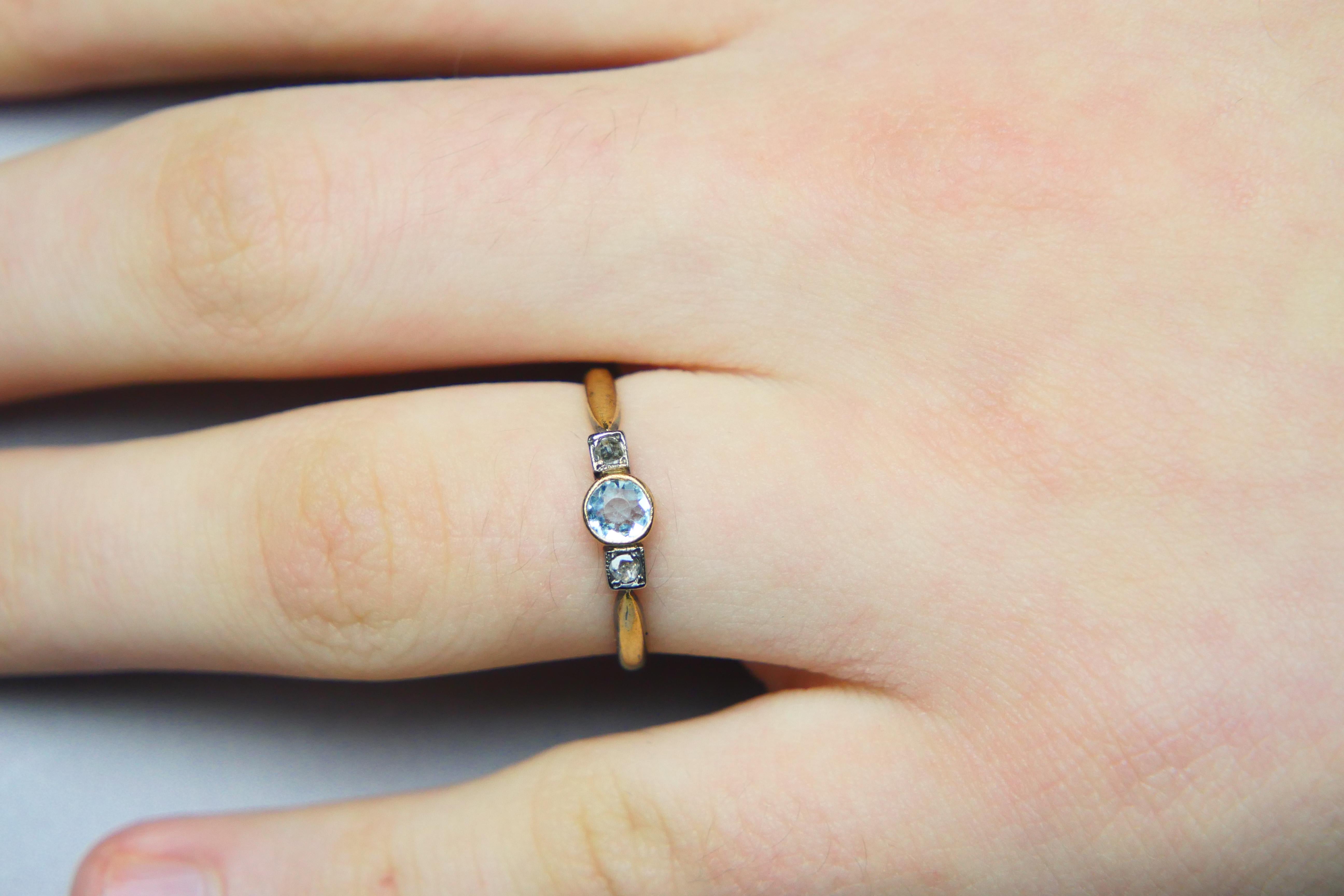 1904 Ring natural 0.5ct. Aquamarine Diamonds solid 18K Gold Silver ØUS6.75/2.1gr 5