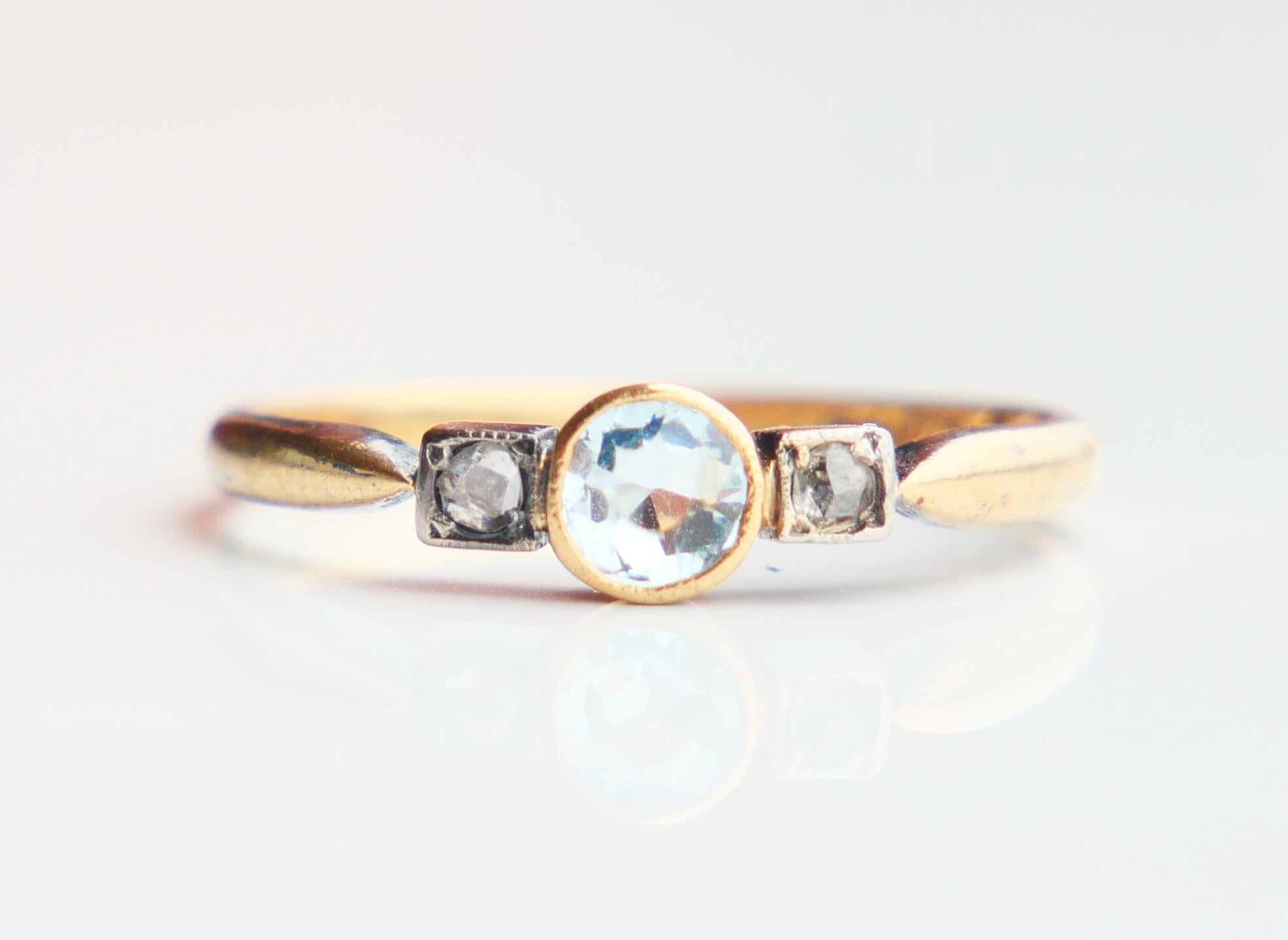 1904 Ring natural 0.5ct. Aquamarine Diamonds solid 18K Gold Silver ØUS6.75/2.1gr 6
