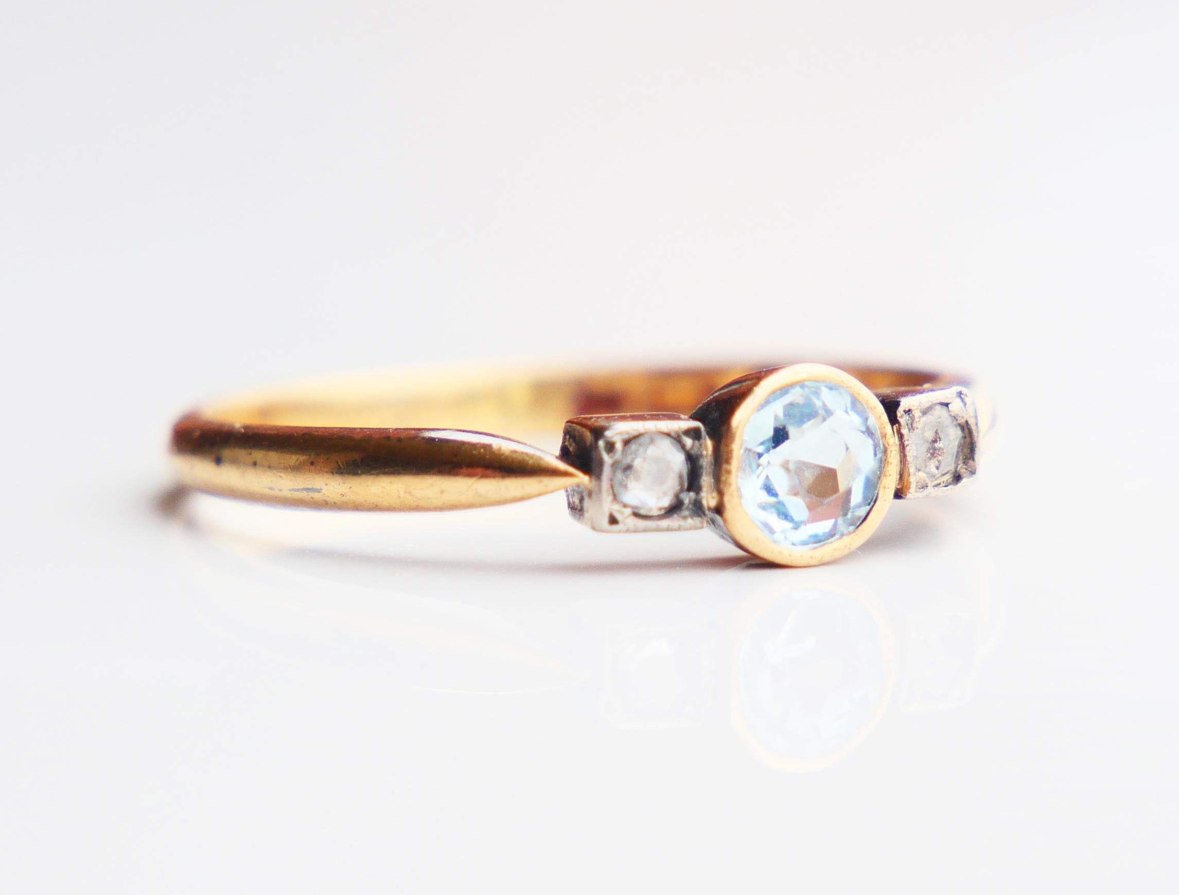 1904 Ring natural 0.5ct. Aquamarine Diamonds solid 18K Gold Silver ØUS6.75/2.1gr 7