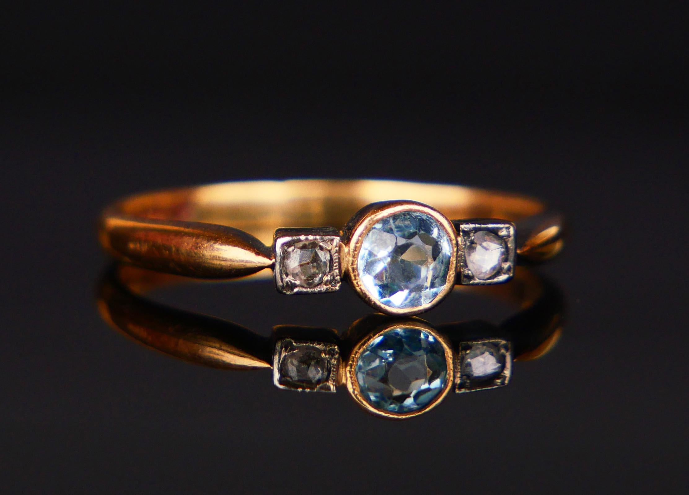 Art Nouveau 1904 Ring natural 0.5ct. Aquamarine Diamonds solid 18K Gold Silver ØUS6.75/2.1gr